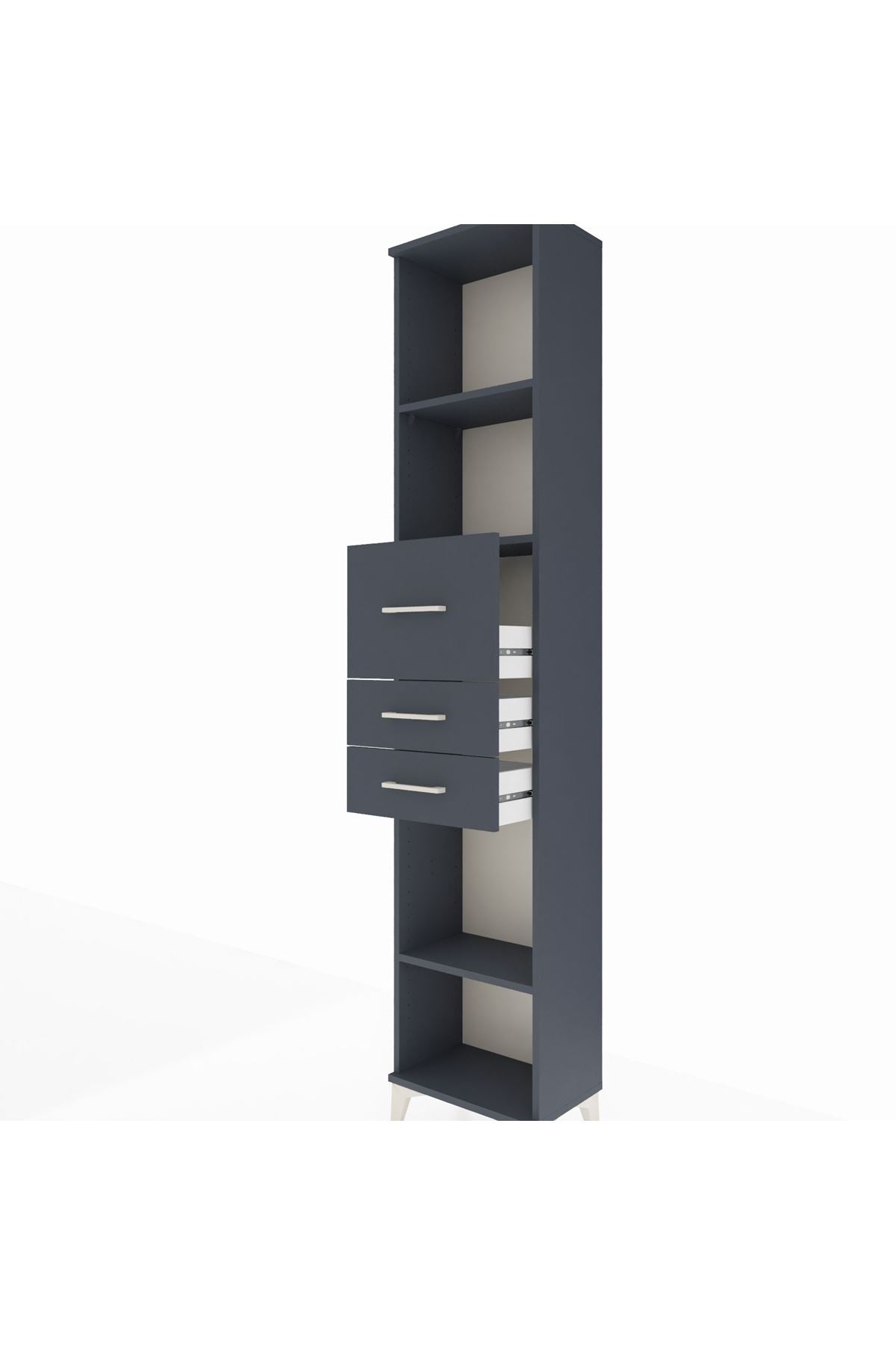 Arges Dolap 3 Raflı 3 Çekmeceli 44x30x221 Antrasit-Antrasit