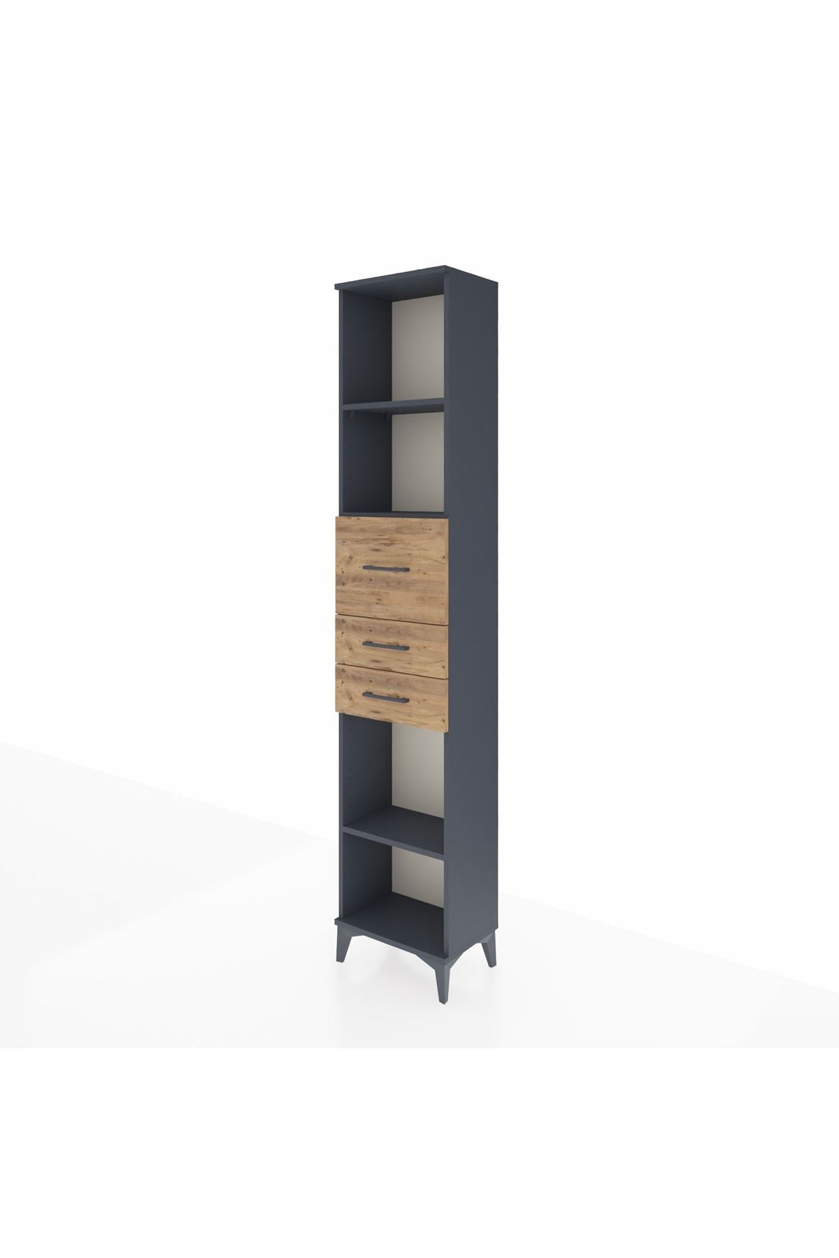 Arges Dolap 3 Raflı 3 Çekmeceli 44x30x221 Antrasit-Çam