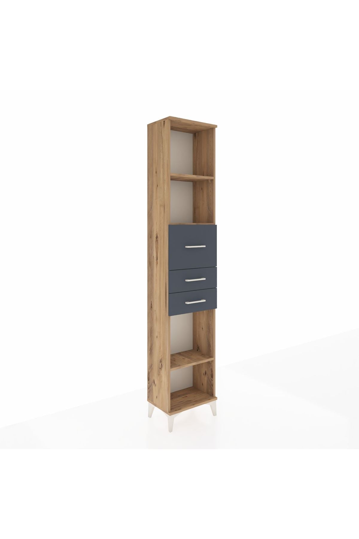 Arges Dolap 3 Raflı 3 Çekmeceli 44x30x221 Çam-Antrasit