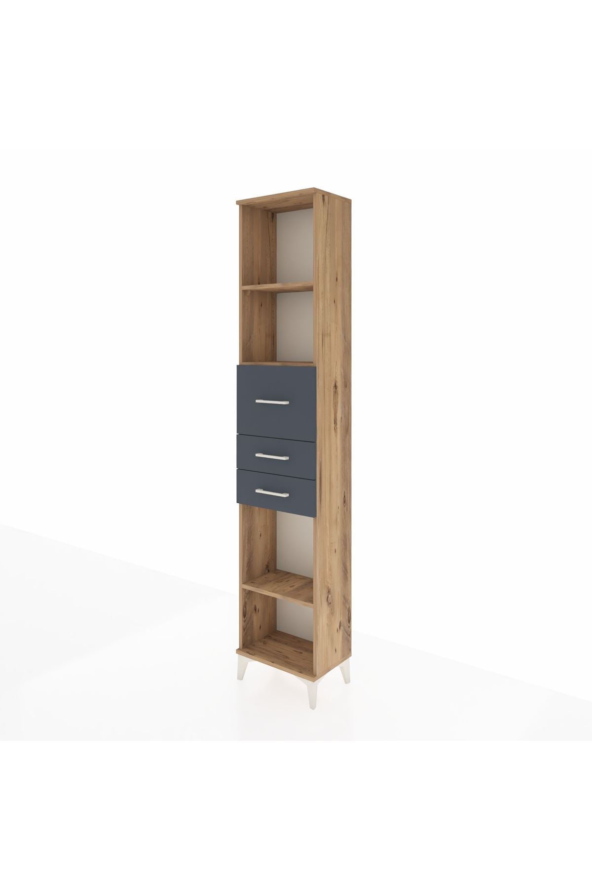 Arges Dolap 3 Raflı 3 Çekmeceli 44x30x221 Çam-Antrasit