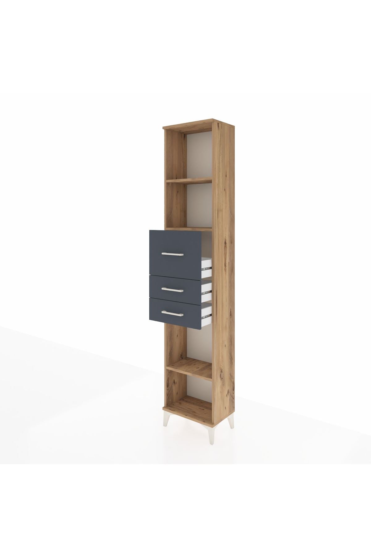 Arges Dolap 3 Raflı 3 Çekmeceli 44x30x221 Çam-Antrasit