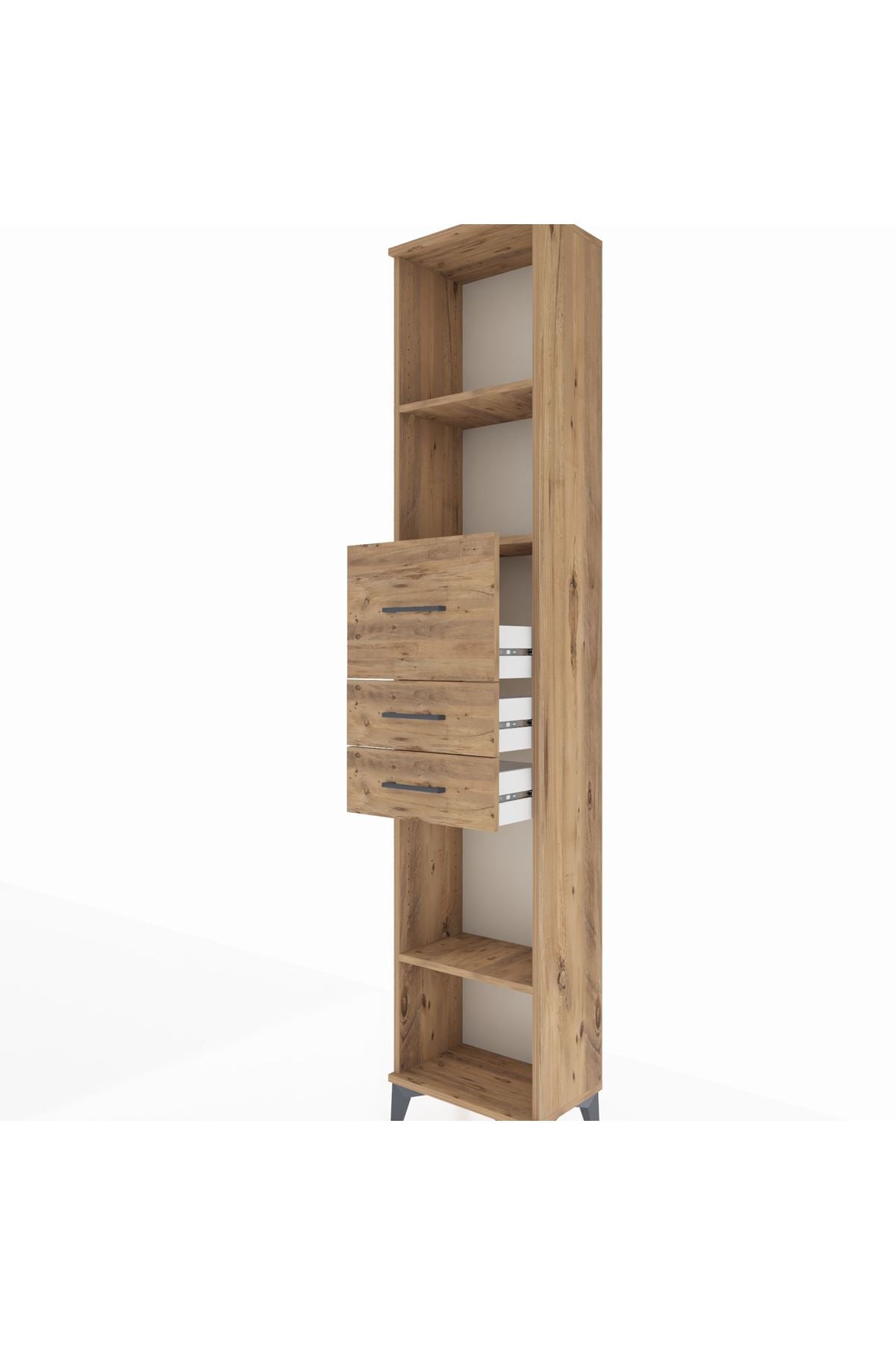 Arges Dolap 3 Raflı 3 Çekmeceli 44x30x221 Çam-Çam