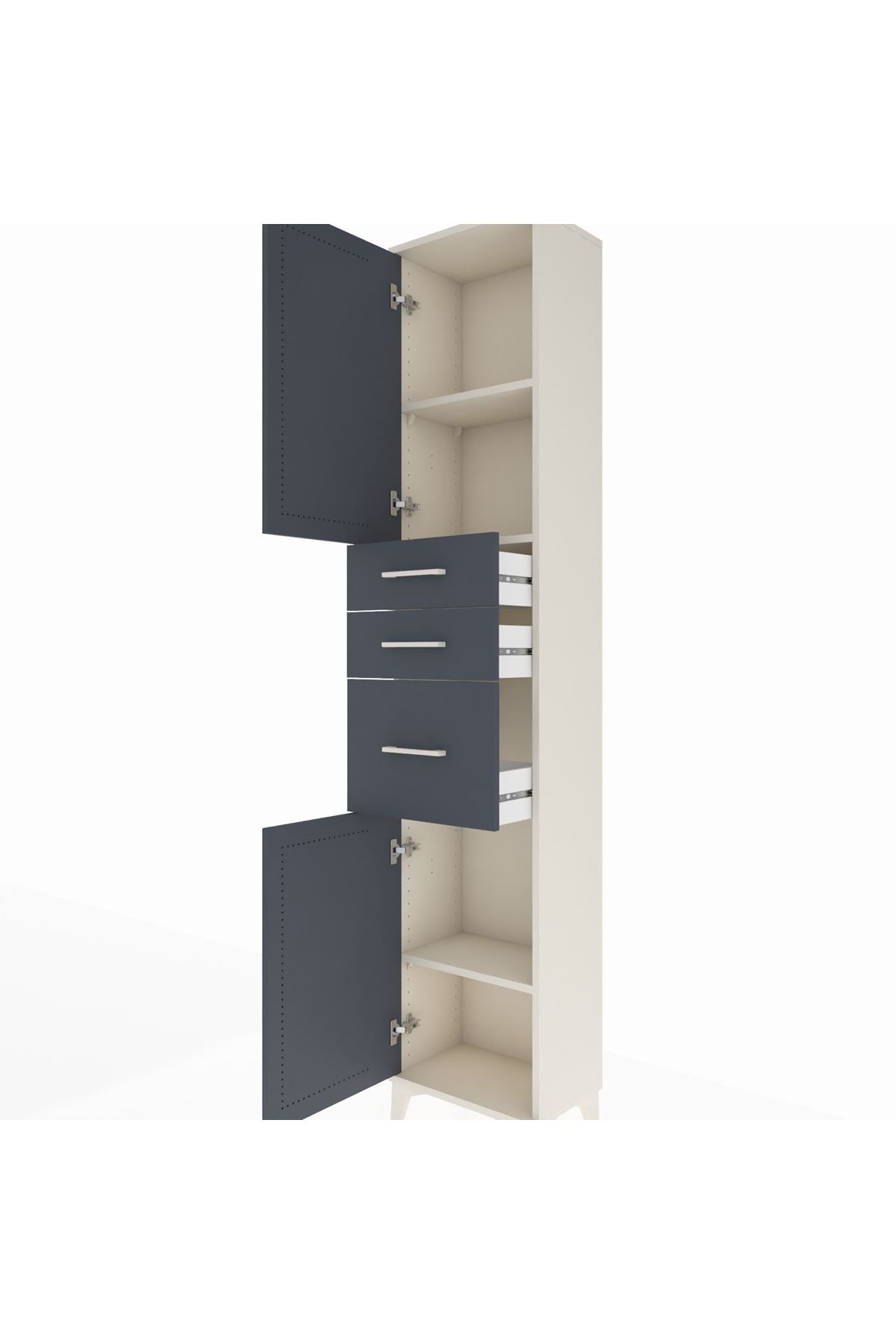 Arges Dolap 3 Raflı 3 Çekmeceli 2 Kapaklı 44x30x221 Aytaşı-Antrasit