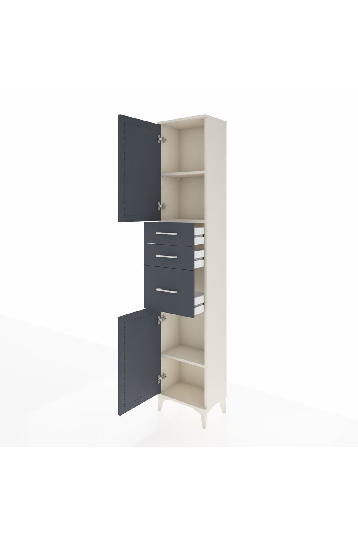 Arges Dolap 3 Raflı 3 Çekmeceli 2 Kapaklı 44x30x221 Aytaşı-Antrasit