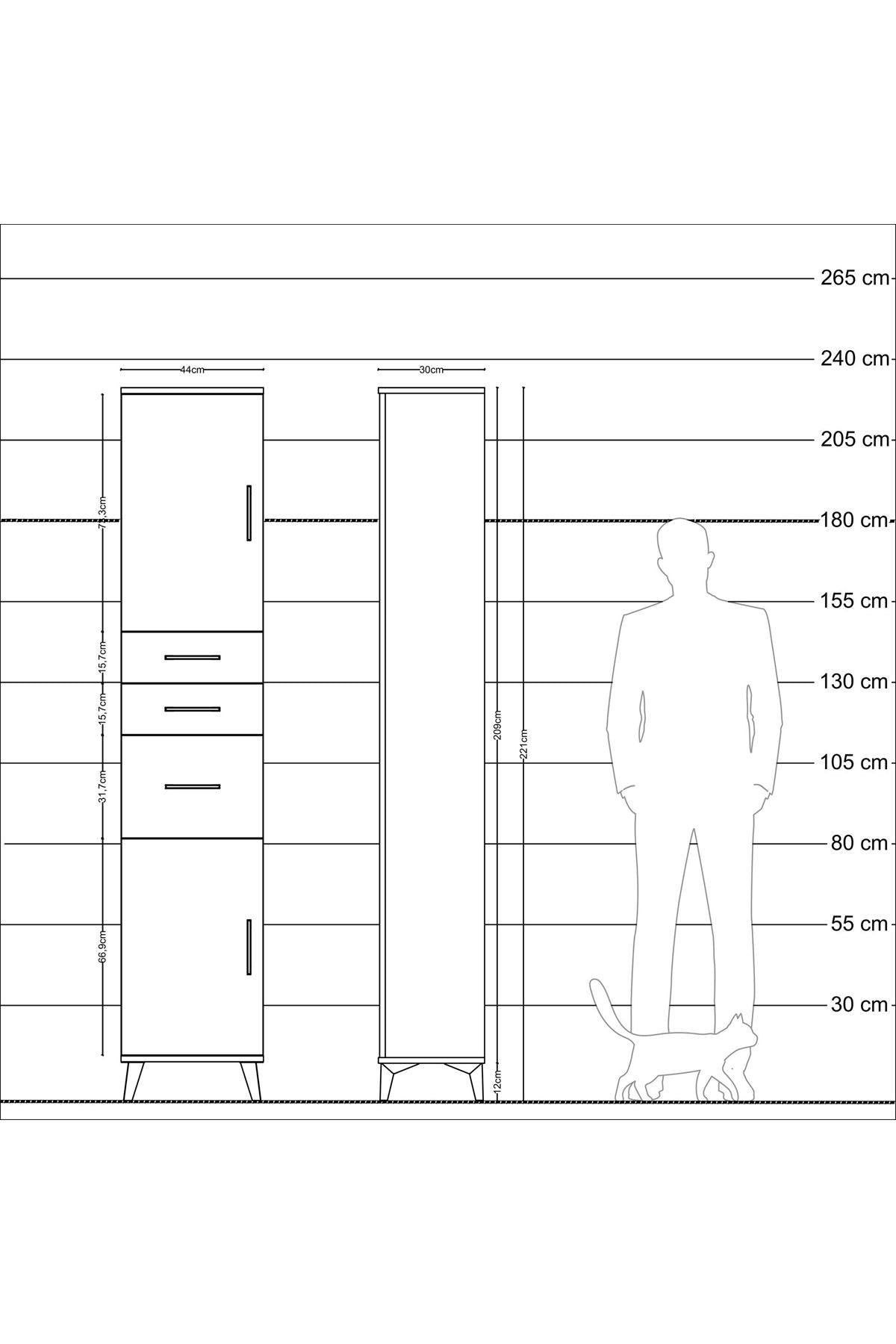 Arges Dolap 3 Raflı 3 Çekmeceli 2 Kapaklı 44x30x221 Aytaşı-Antrasit