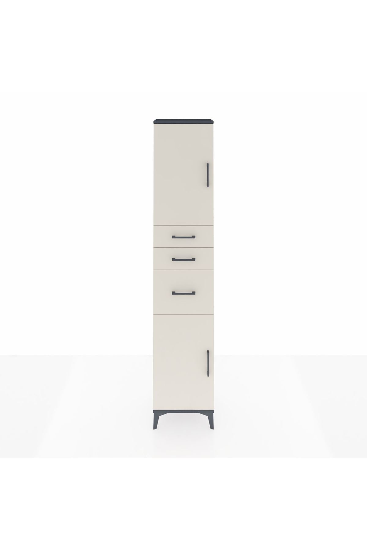 Arges Dolap 3 Raflı 3 Çekmeceli 2 Kapaklı 44x30x221 Antrasit-Aytaşı