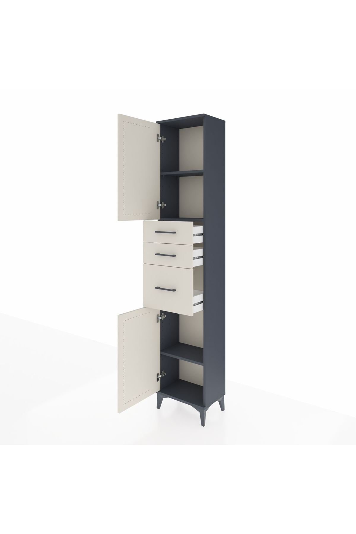 Arges Dolap 3 Raflı 3 Çekmeceli 2 Kapaklı 44x30x221 Antrasit-Aytaşı