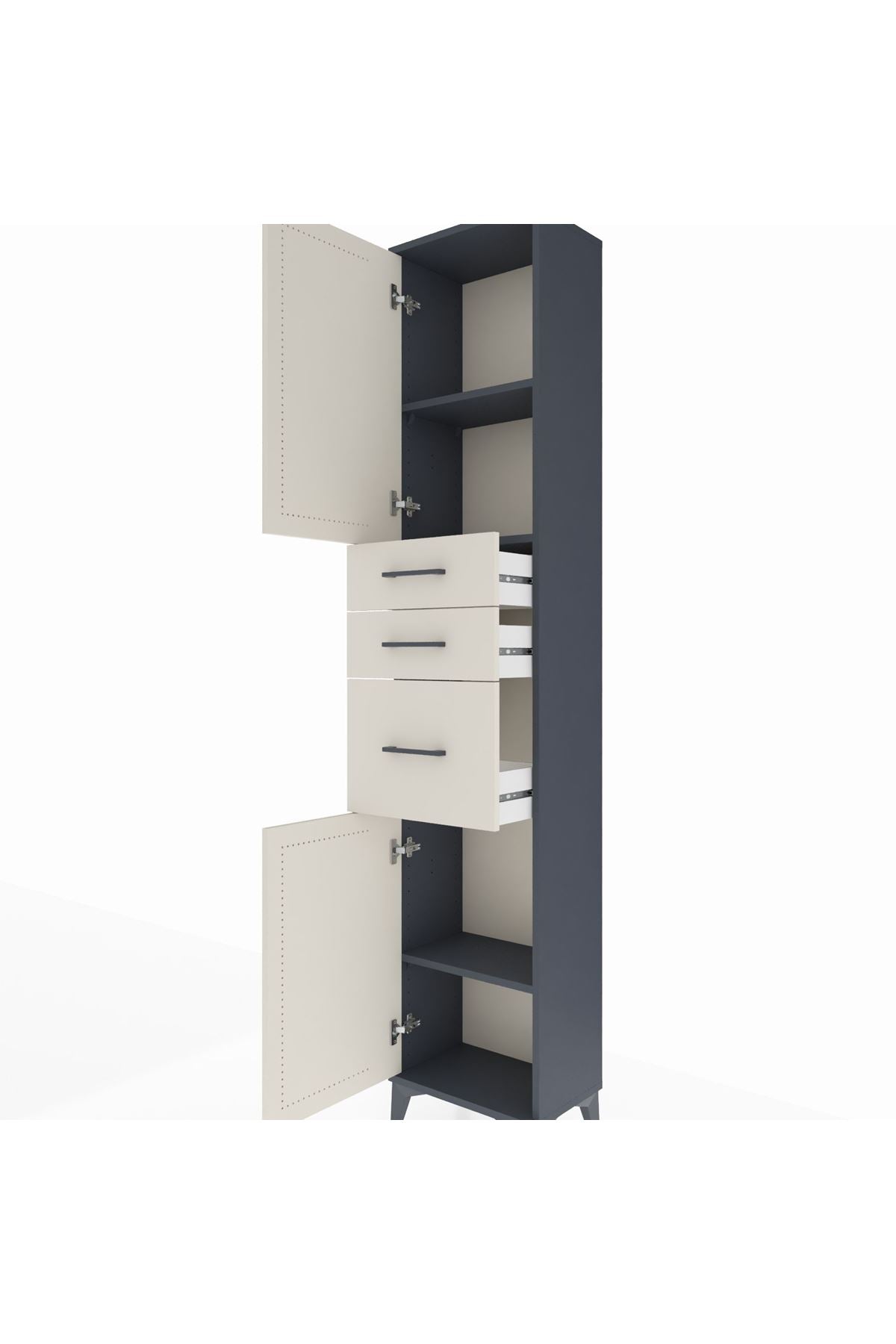 Arges Dolap 3 Raflı 3 Çekmeceli 2 Kapaklı 44x30x221 Antrasit-Aytaşı