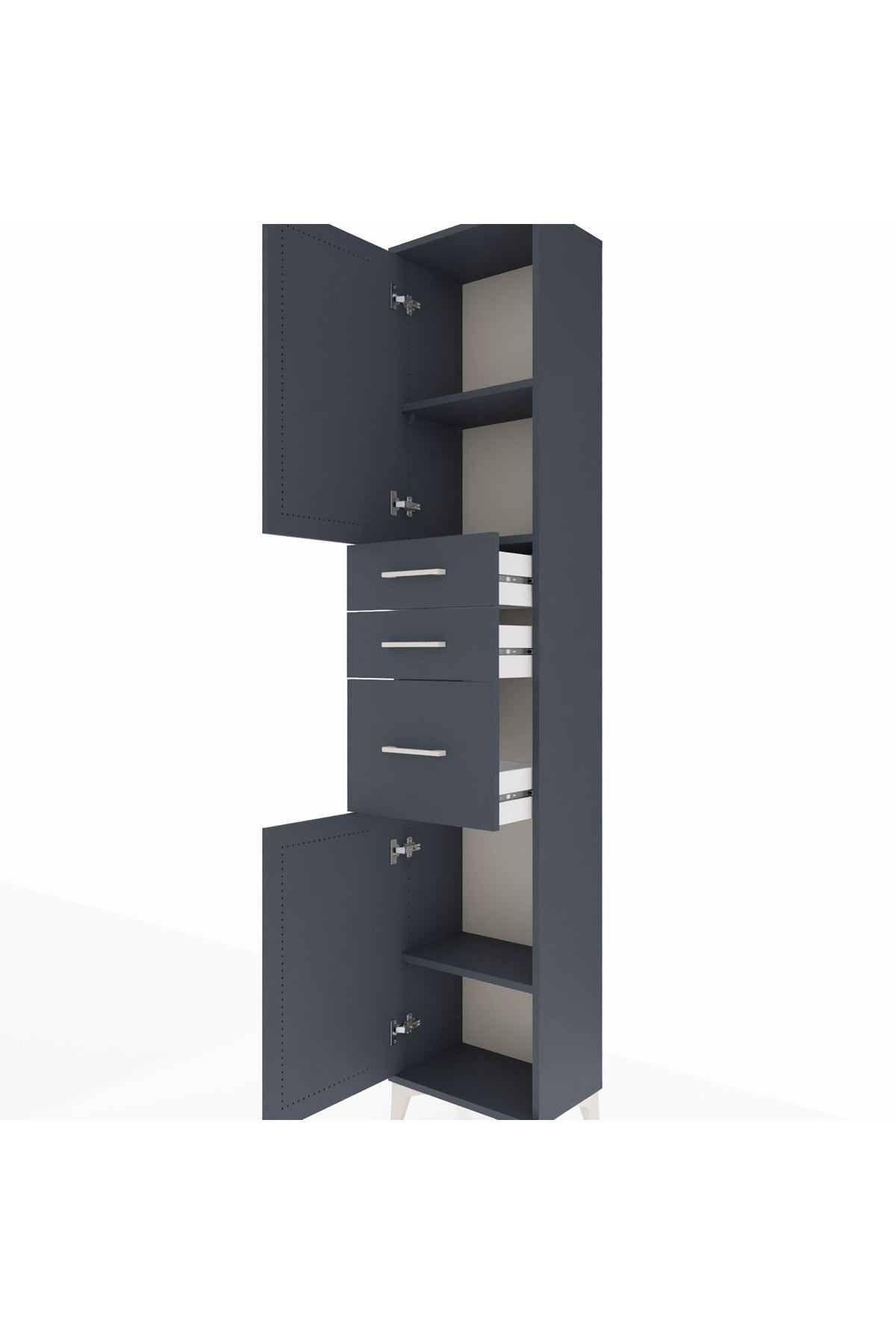 Arges Dolap 3 Raflı 3 Çekmeceli 2 Kapaklı 44x30x221 Antrasit-Antrasit