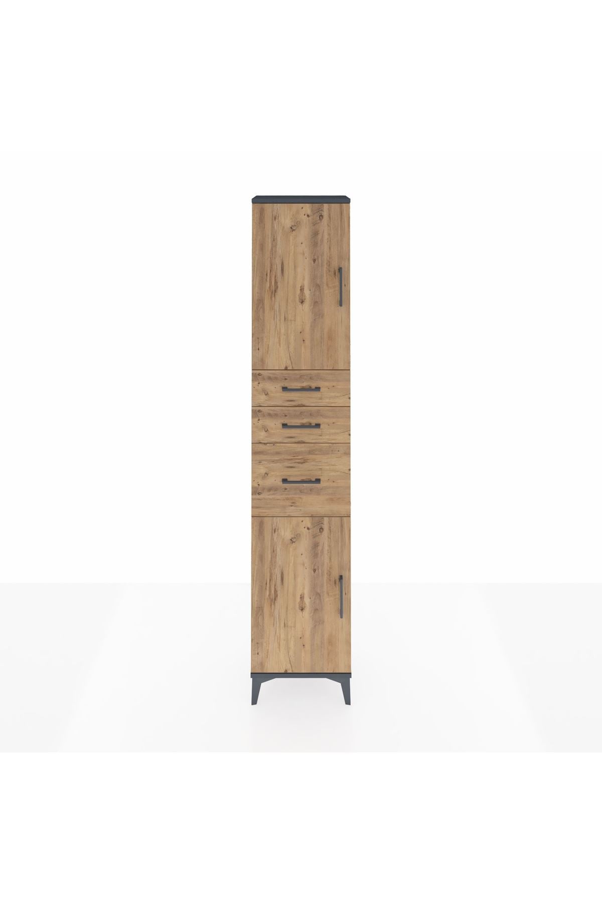 Arges Dolap 3 Raflı 3 Çekmeceli 2 Kapaklı 44x30x221 Antrasit-Çam