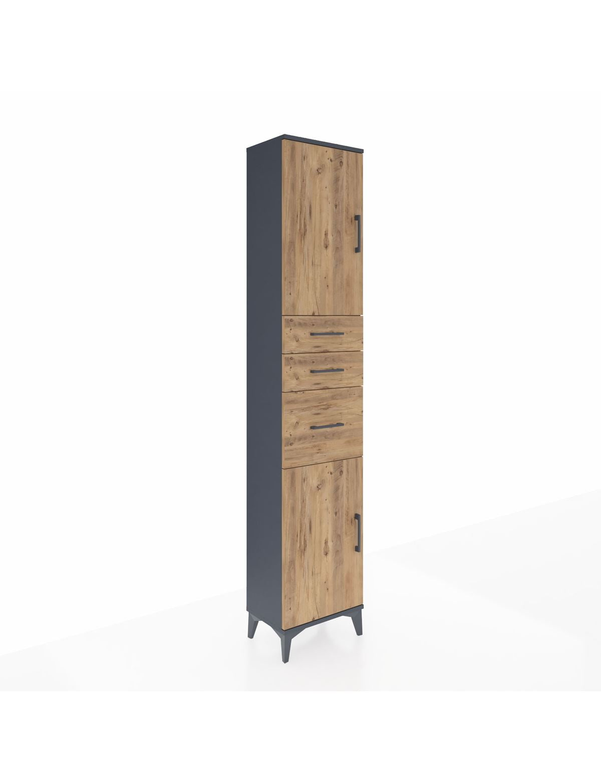 Arges Dolap 3 Raflı 3 Çekmeceli 2 Kapaklı 44x30x221 Antrasit-Çam