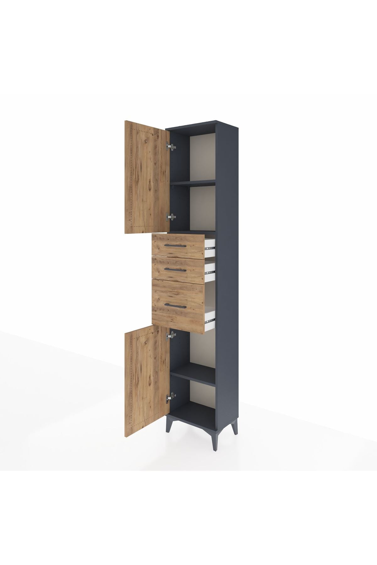 Arges Dolap 3 Raflı 3 Çekmeceli 2 Kapaklı 44x30x221 Antrasit-Çam