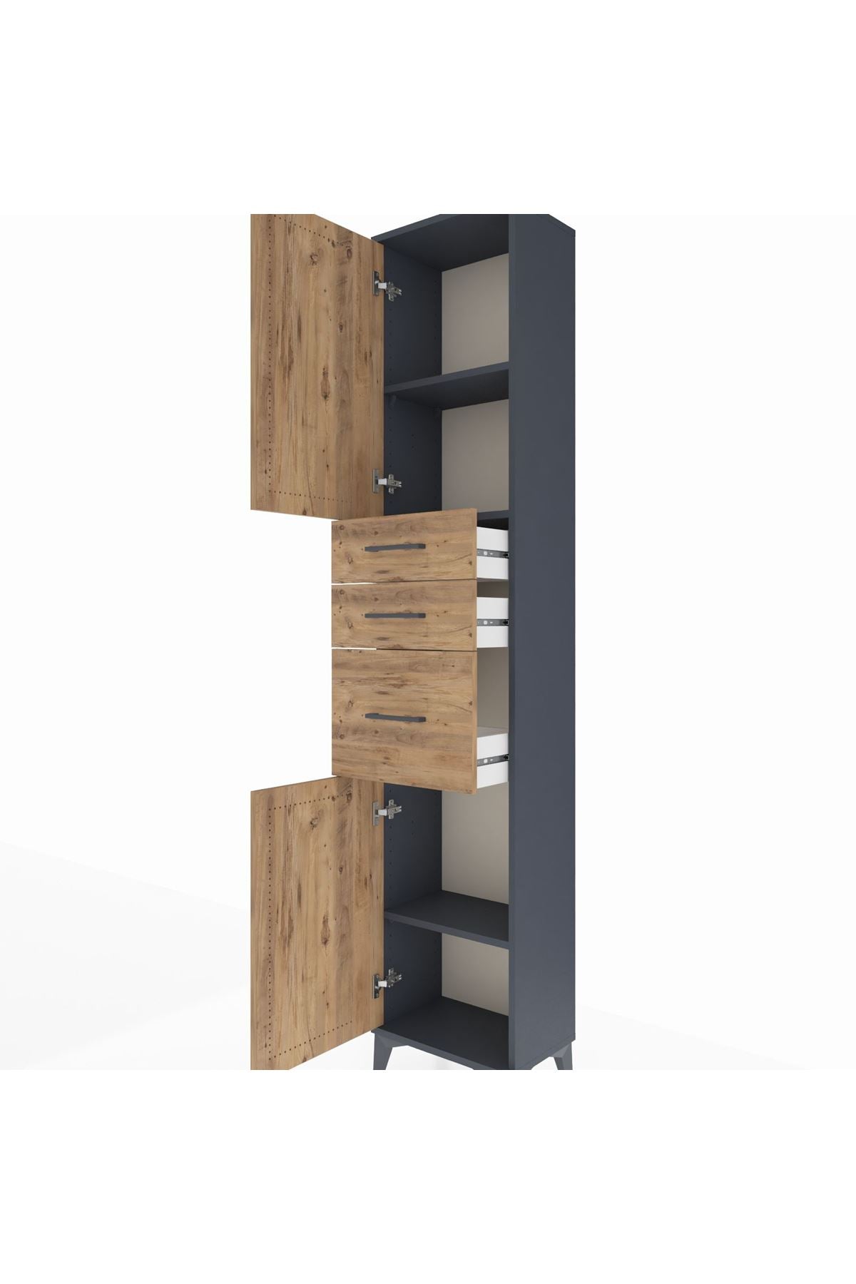 Arges Dolap 3 Raflı 3 Çekmeceli 2 Kapaklı 44x30x221 Antrasit-Çam