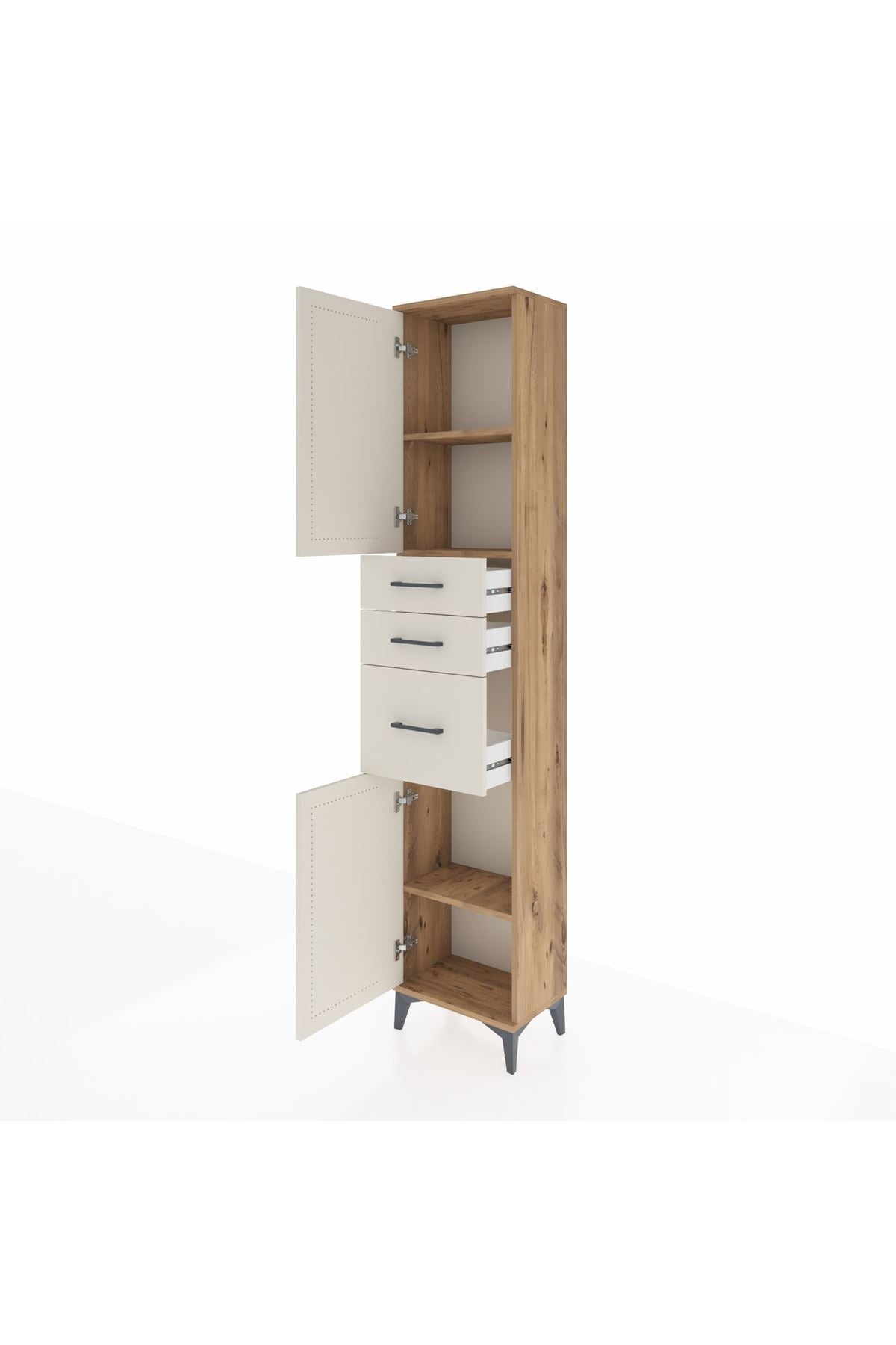 Arges Dolap 3 Raflı 3 Çekmeceli 2 Kapaklı 44x30x221 Çam-Aytaşı