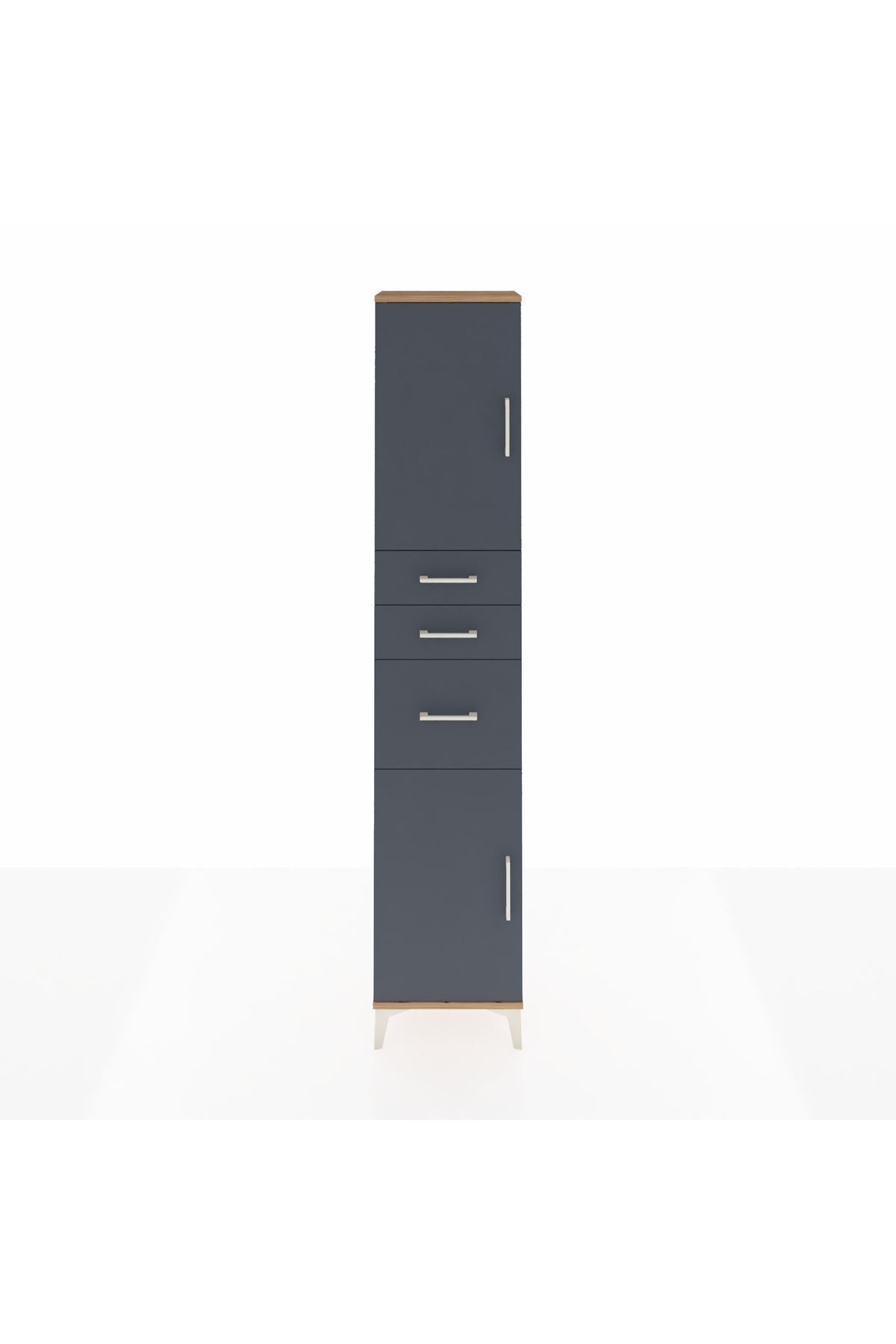 Arges Dolap 3 Raflı 3 Çekmeceli 2 Kapaklı 44x30x221 Çam-Antrasit