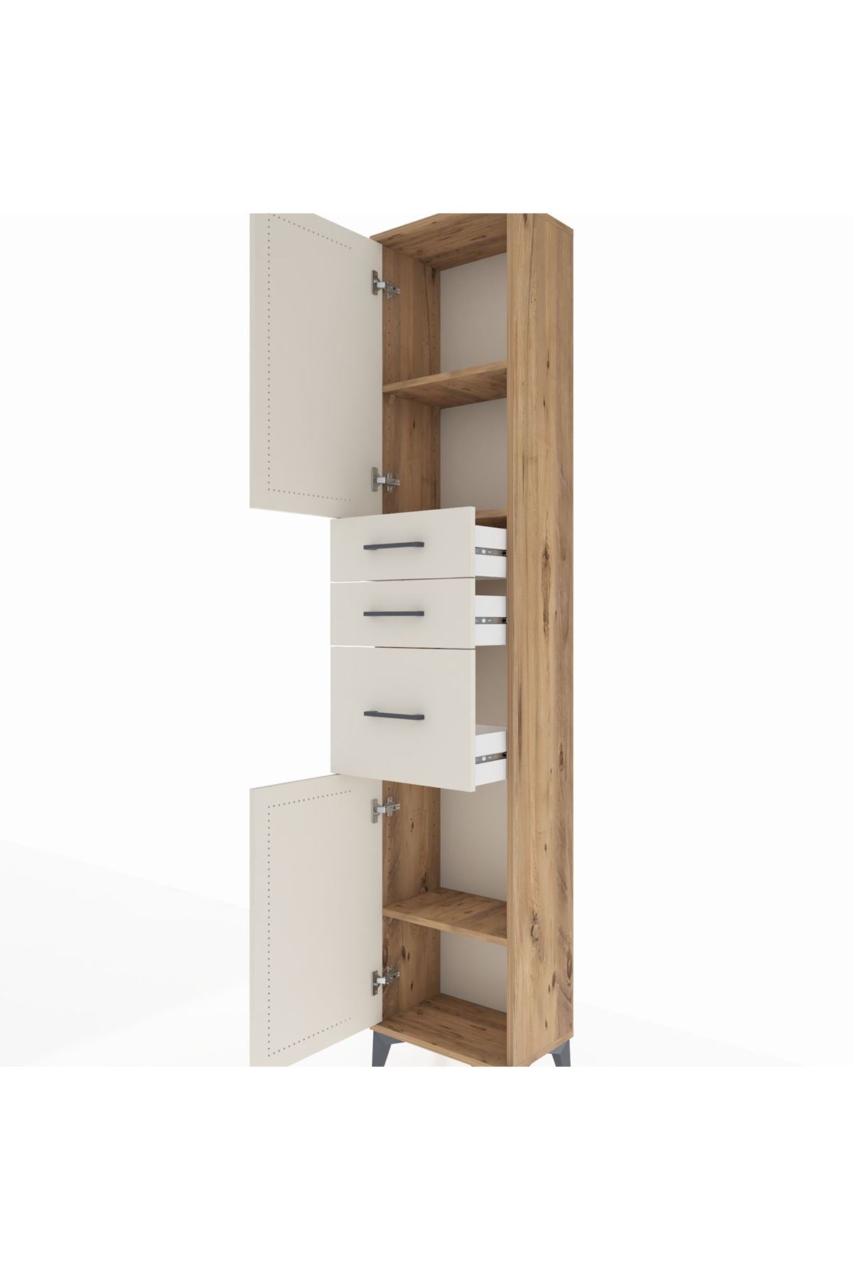 Arges Dolap 3 Raflı 3 Çekmeceli 2 Kapaklı 44x30x221 Çam-Aytaşı