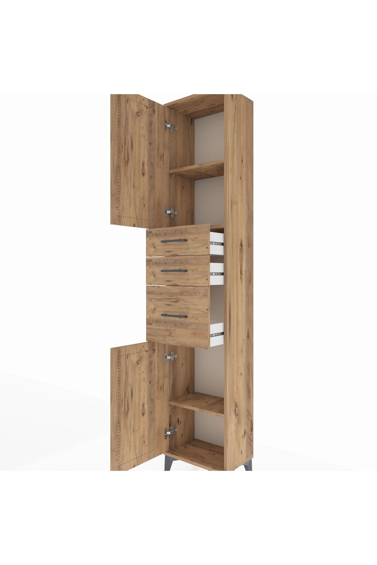 Arges Dolap 3 Raflı 3 Çekmeceli 2 Kapaklı 44x30x221 Çam-Çam