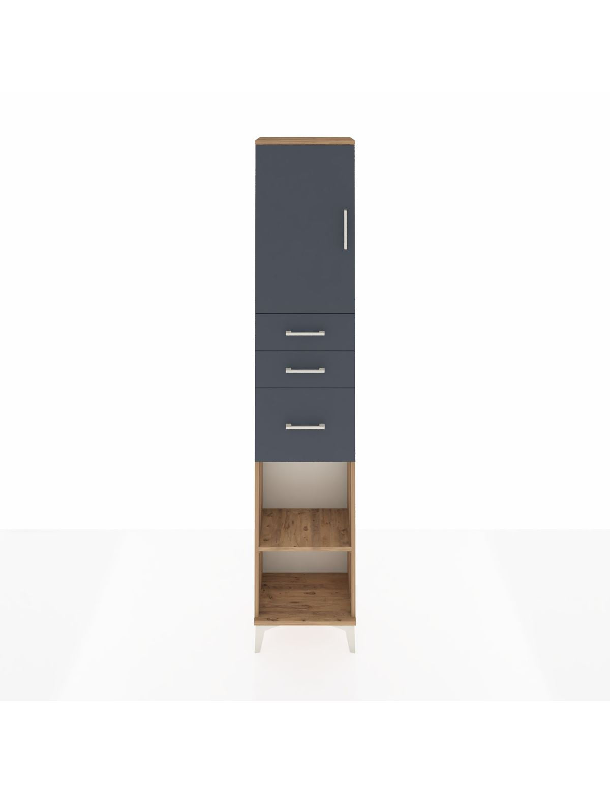 Arges Dolap 3 Raflı 3 Çekmeceli Tek Kapaklı 44x30x221 Çam-Antrasit