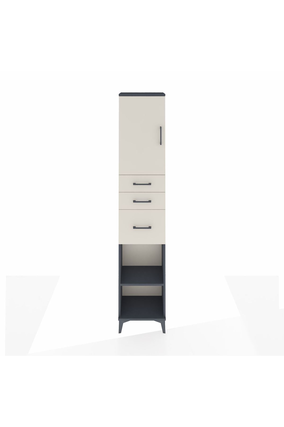 Arges Dolap 3 Raflı 3 Çekmeceli Tek Kapaklı 44x30x221 Antrasit-Aytaşı