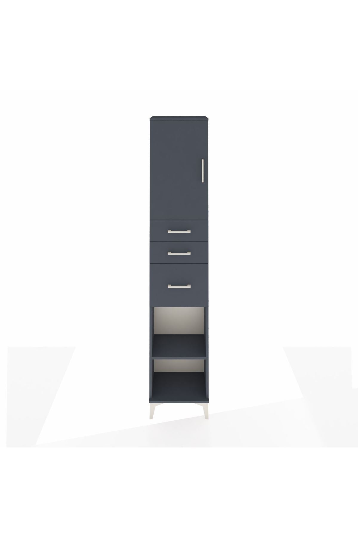 Arges Dolap 3 Raflı 3 Çekmeceli Tek Kapaklı 44x30x221 Antrasit-Antrasit