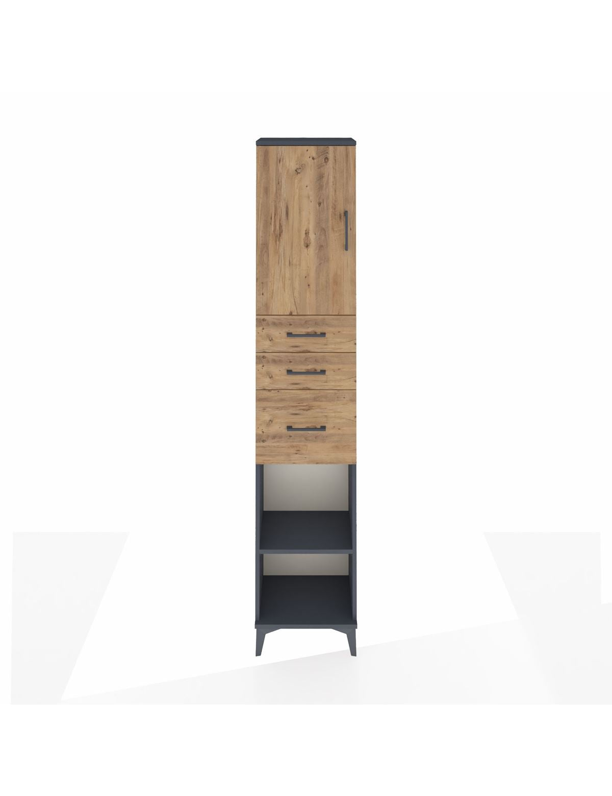 Arges Dolap 3 Raflı 3 Çekmeceli Tek Kapaklı 44x30x221 Antrasit-Çam