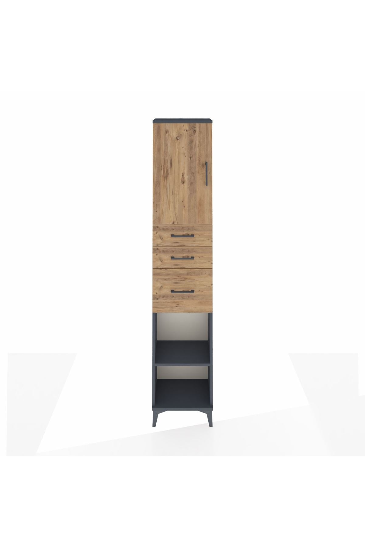 Arges Dolap 3 Raflı 3 Çekmeceli Tek Kapaklı 44x30x221 Antrasit-Çam