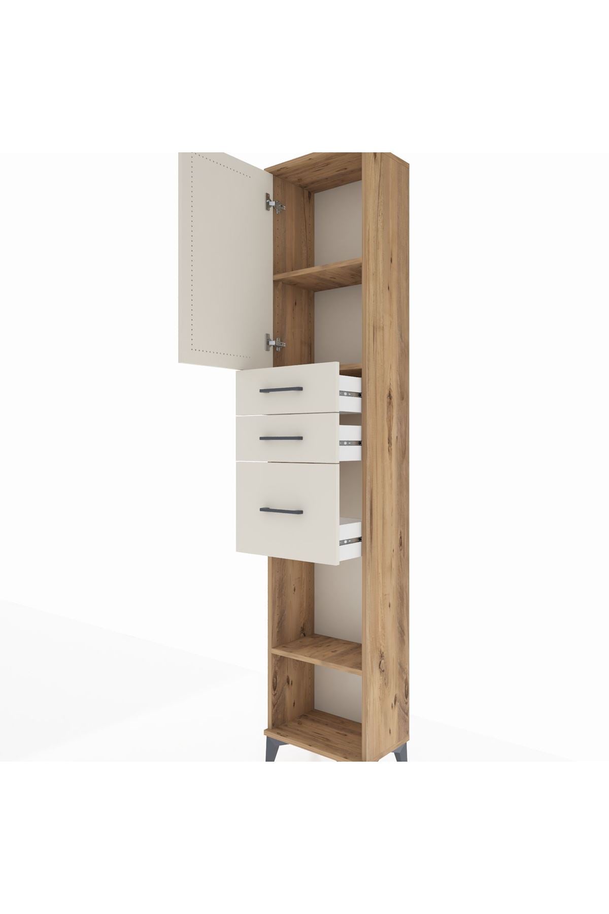 Arges Dolap 3 Raflı 3 Çekmeceli Tek Kapaklı 44x30x221 Çam-Aytaşı