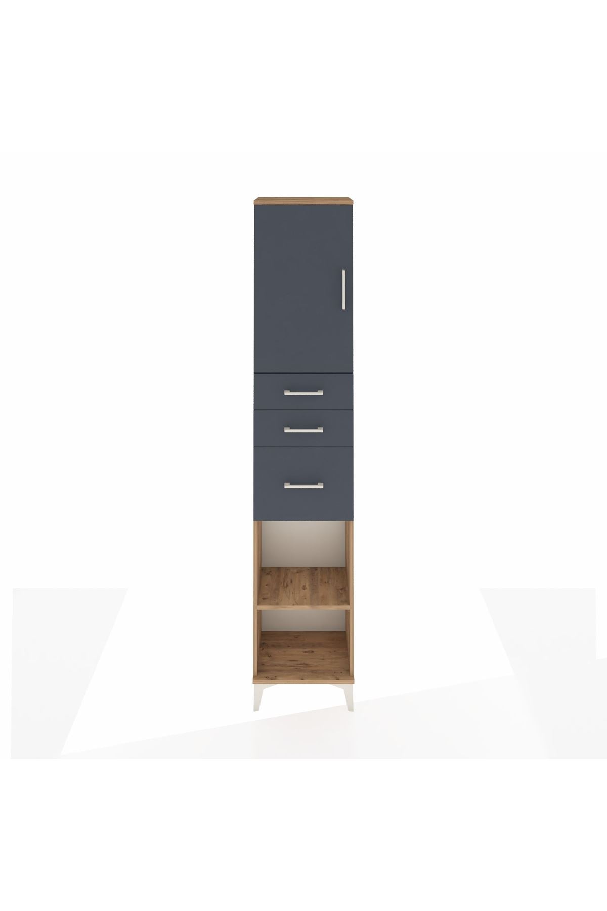 Arges Dolap 3 Raflı 3 Çekmeceli Tek Kapaklı 44x30x221 Çam-Antrasit