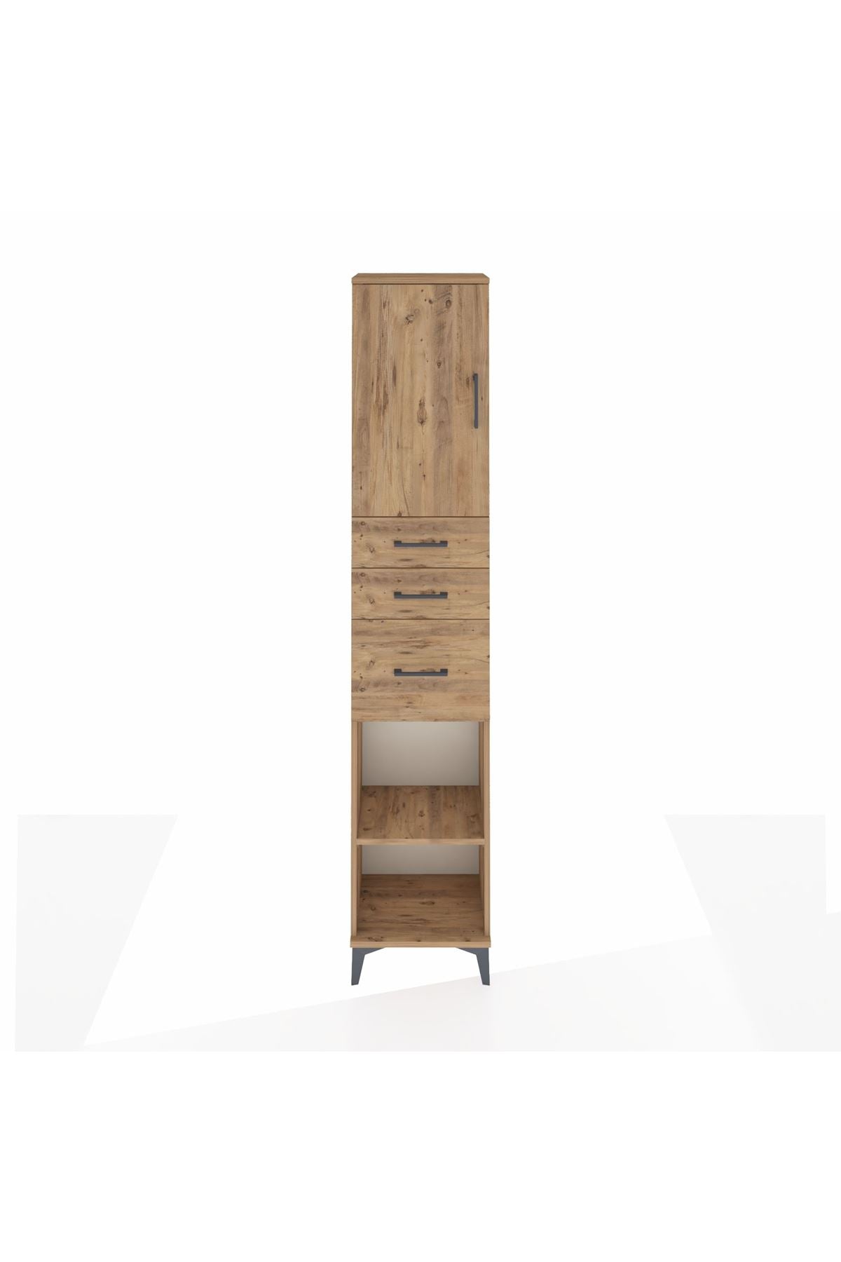 Arges Dolap 3 Raflı 3 Çekmeceli Tek Kapaklı 44x30x221 Çam-Çam