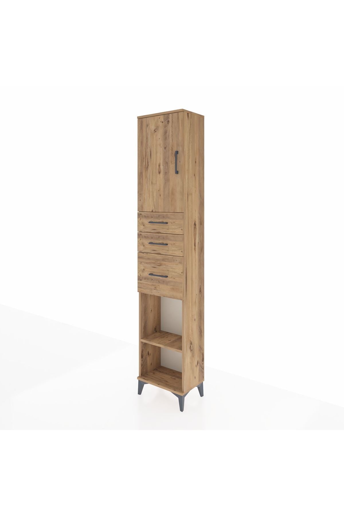 Arges Dolap 3 Raflı 3 Çekmeceli Tek Kapaklı 44x30x221 Çam-Çam