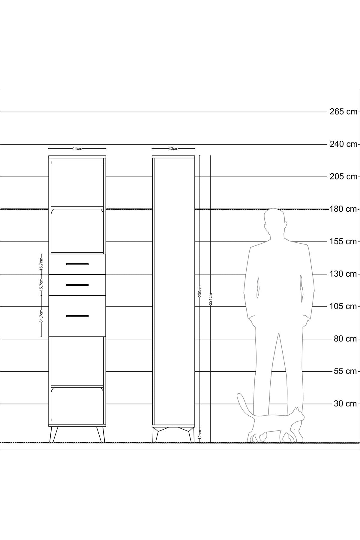 Arges Dolap 3 Raflı 3 Çekmeceli 44x30x221 Aytaşı-Çam
