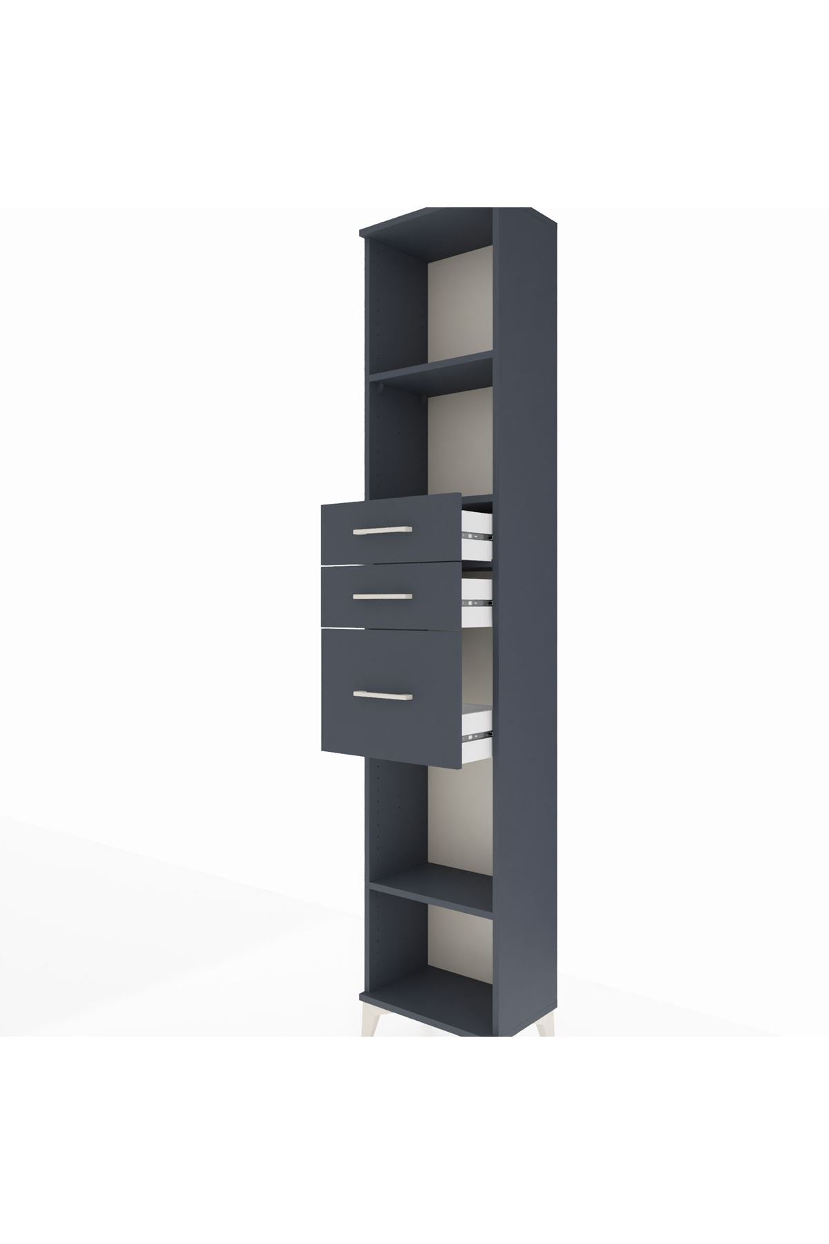 Arges Dolap 3 Raflı 3 Çekmeceli 44x30x221 Antrasit-Antrasit