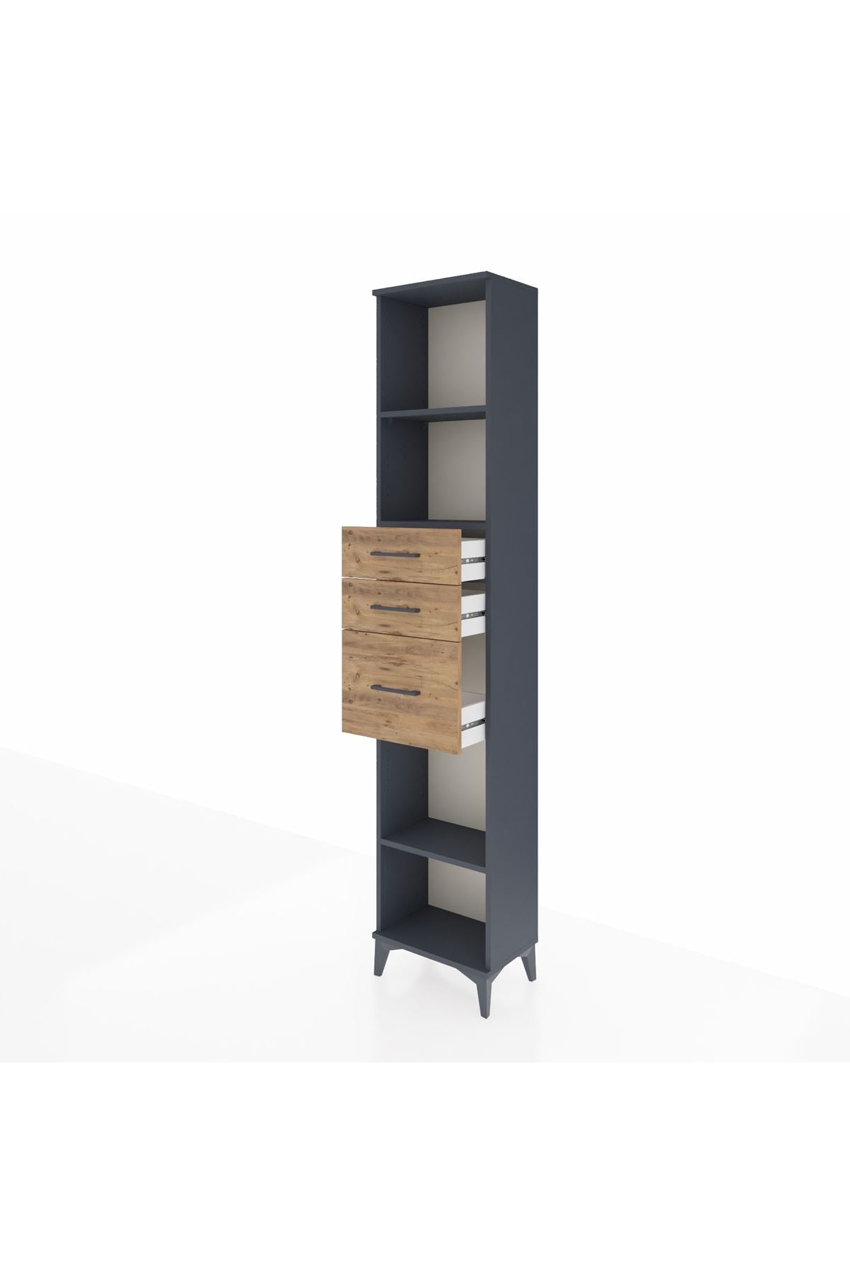 Arges Dolap 3 Raflı 3 Çekmeceli 44x30x221 Antrasit-Çam