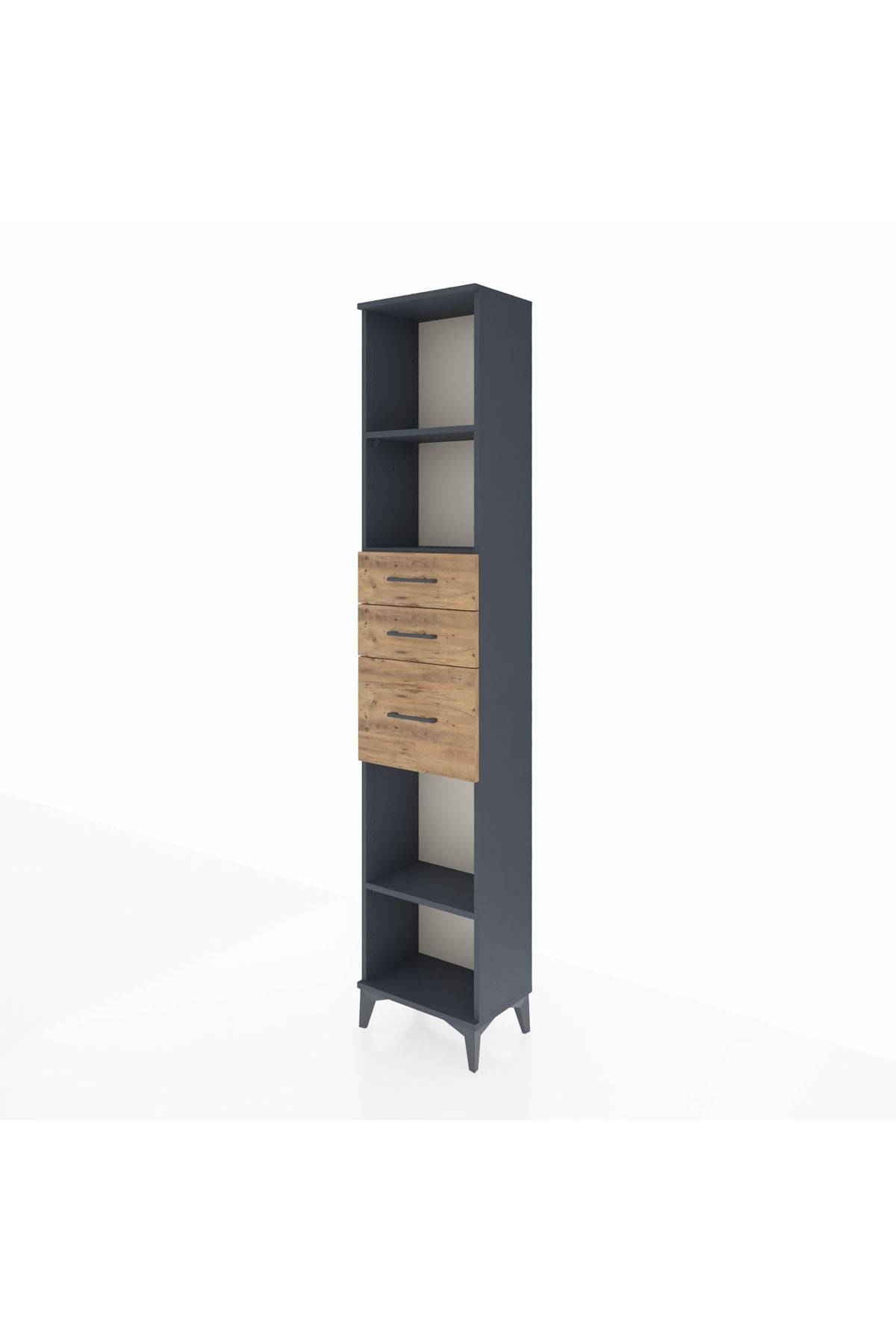 Arges Dolap 3 Raflı 3 Çekmeceli 44x30x221 Antrasit-Çam