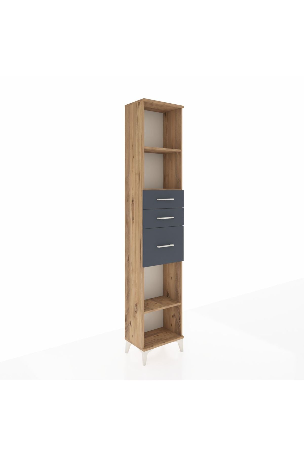 Arges Dolap 3 Raflı 3 Çekmeceli 44x30x221 Çam-Antrasit