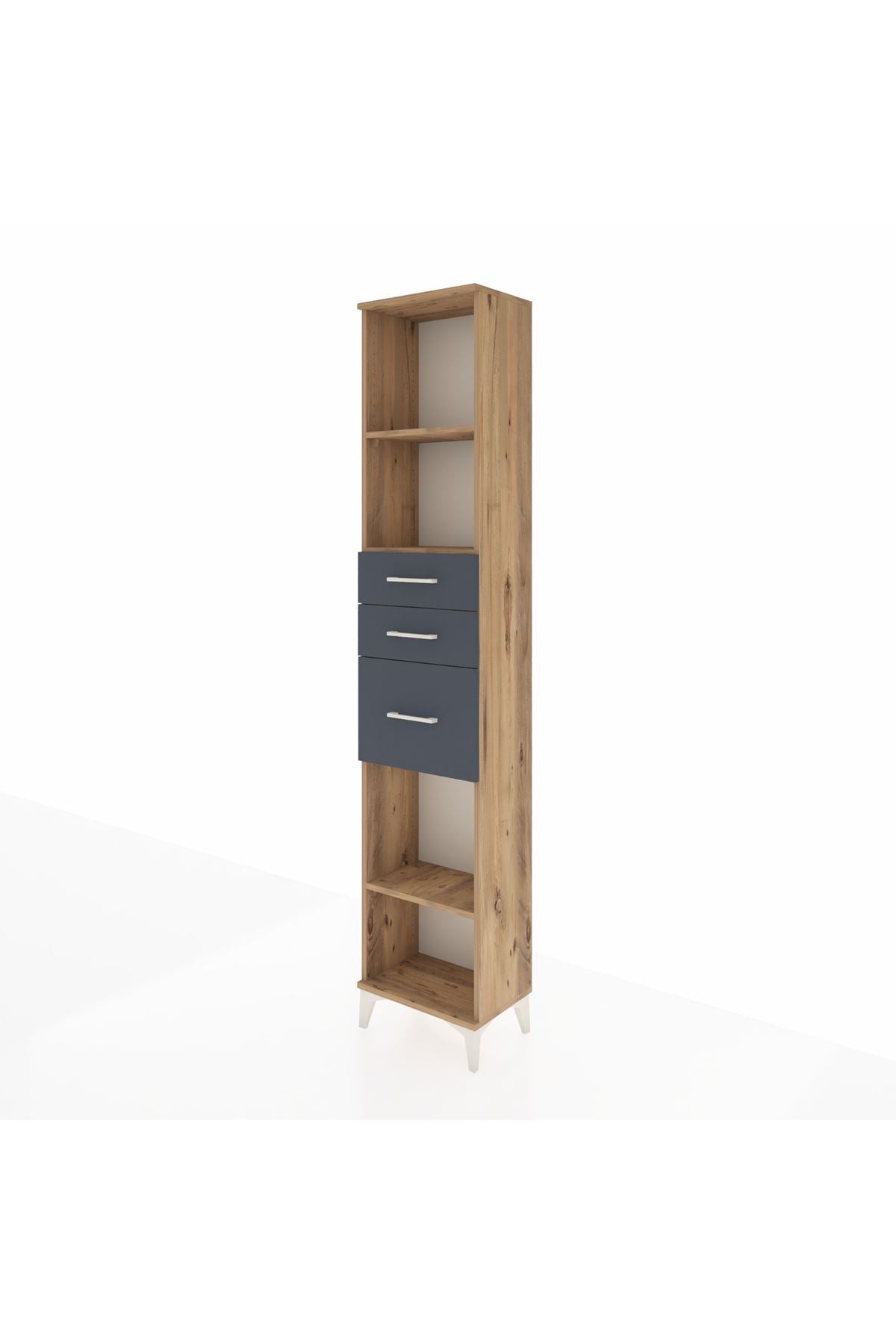 Arges Dolap 3 Raflı 3 Çekmeceli 44x30x221 Çam-Antrasit