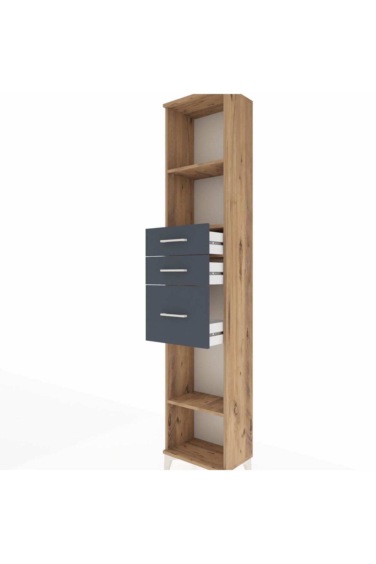 Arges Dolap 3 Raflı 3 Çekmeceli 44x30x221 Çam-Antrasit