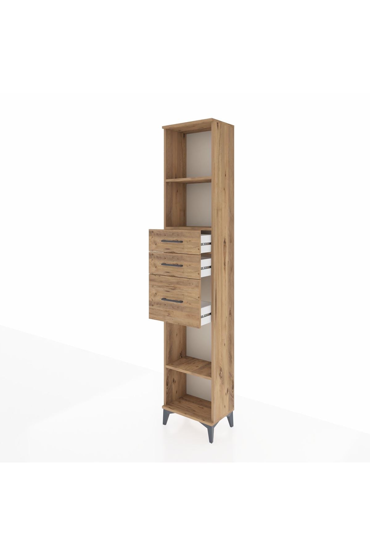 Arges Dolap 3 Raflı 3 Çekmeceli 44x30x221 Çam-Çam