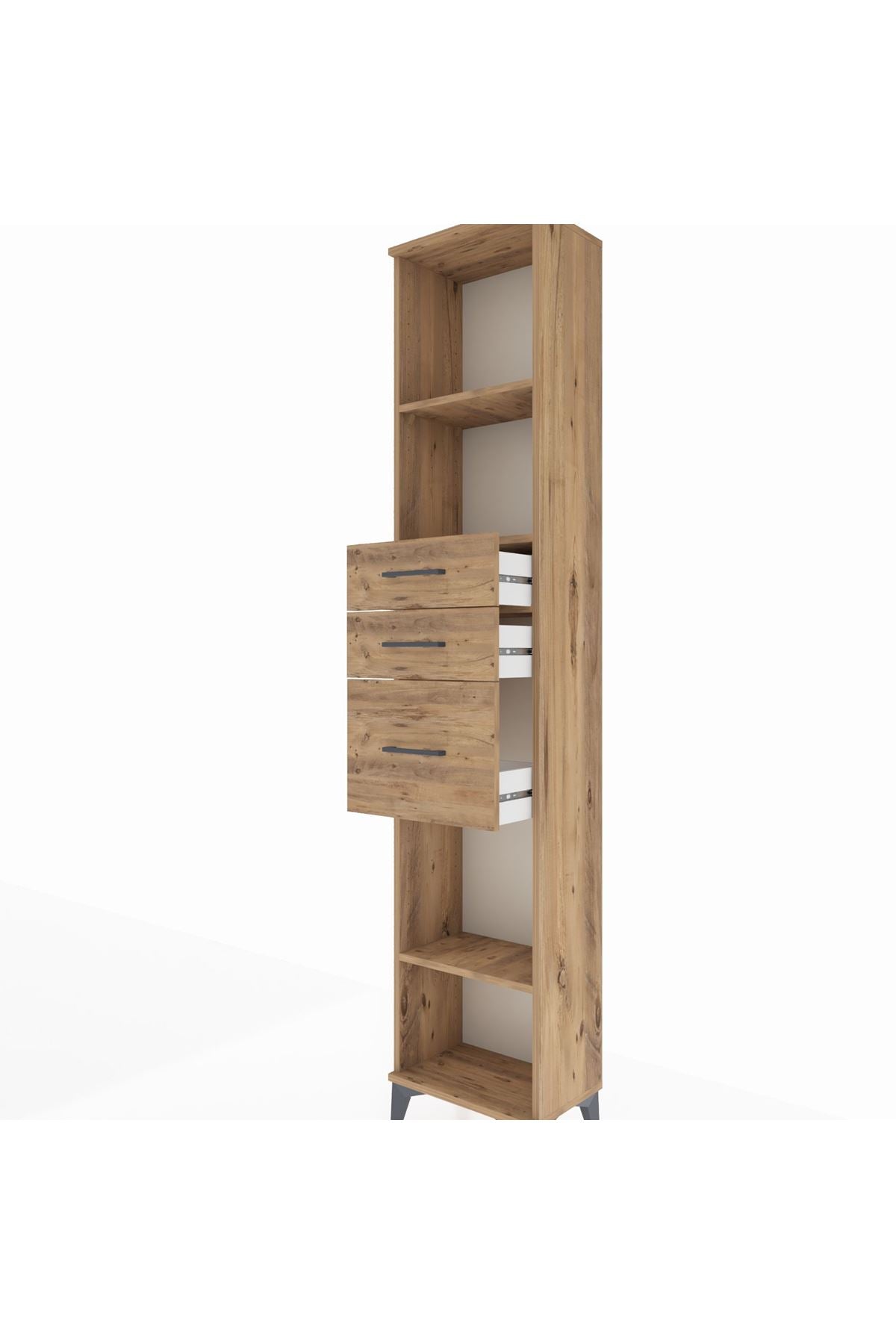 Arges Dolap 3 Raflı 3 Çekmeceli 44x30x221 Çam-Çam