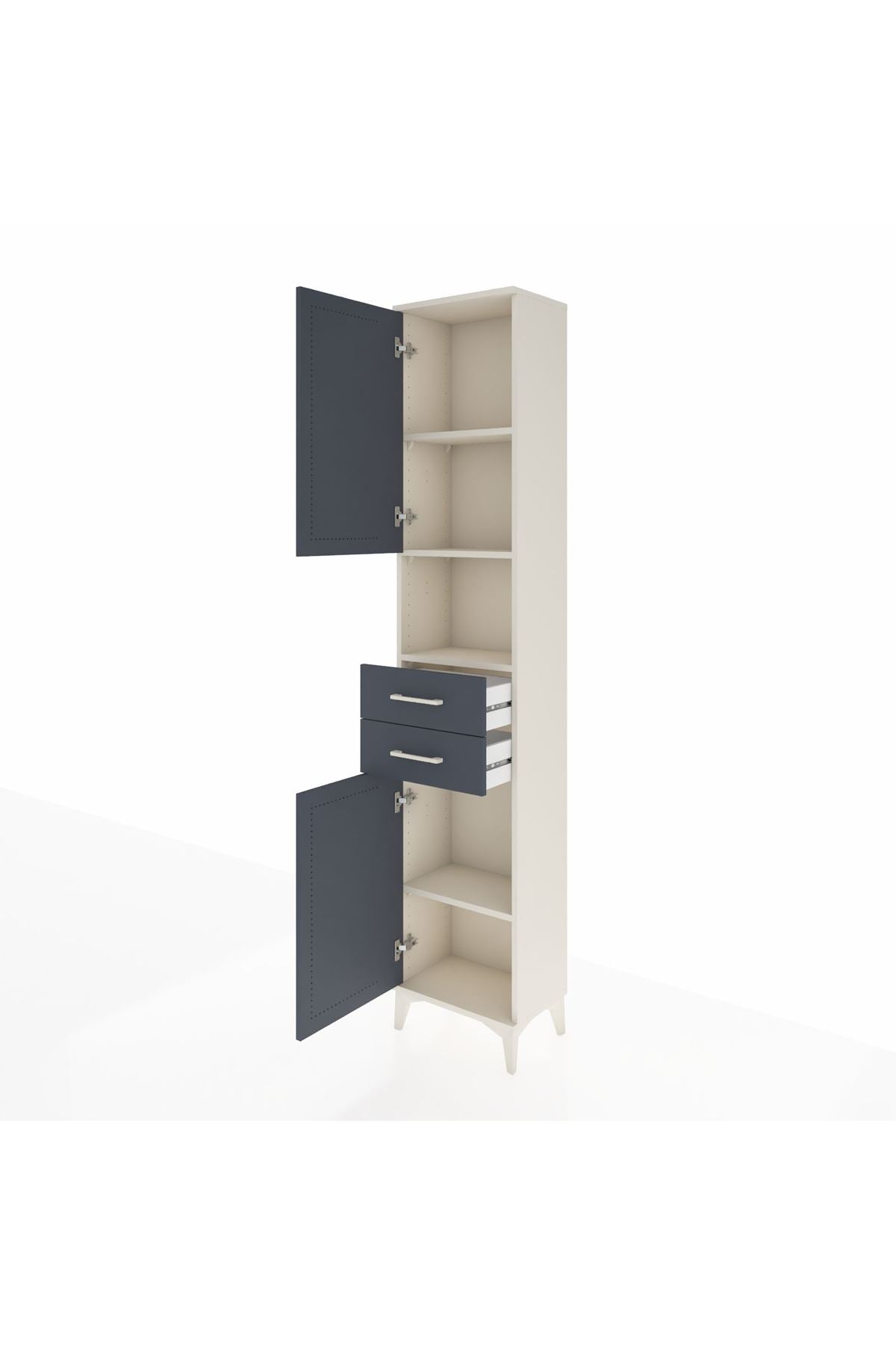 Arges Dolap 4 Raflı 2 Çekmeceli 2 Kapaklı 44x30x221 Aytaşı-Antrasit