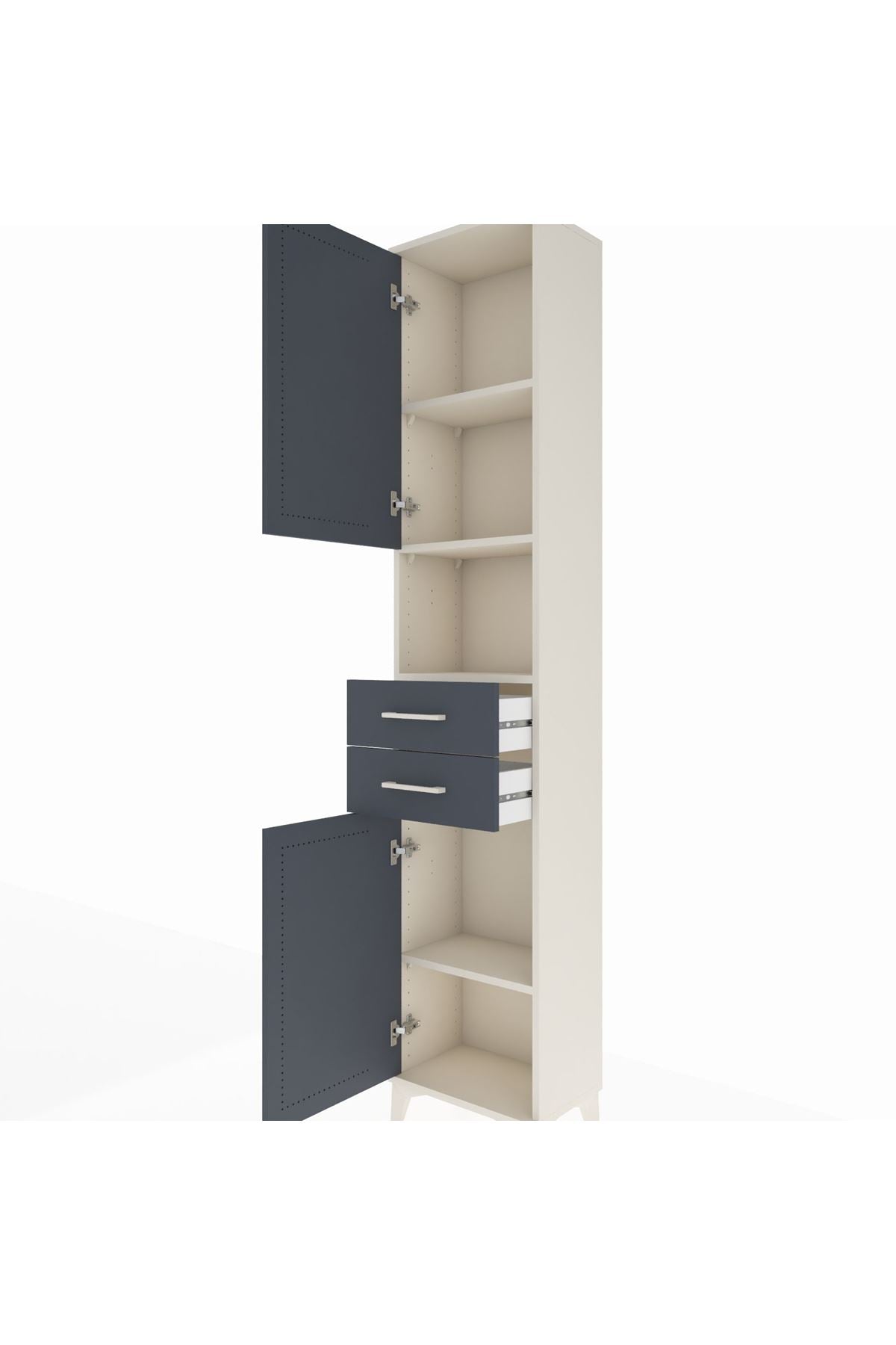 Arges Dolap 4 Raflı 2 Çekmeceli 2 Kapaklı 44x30x221 Aytaşı-Antrasit