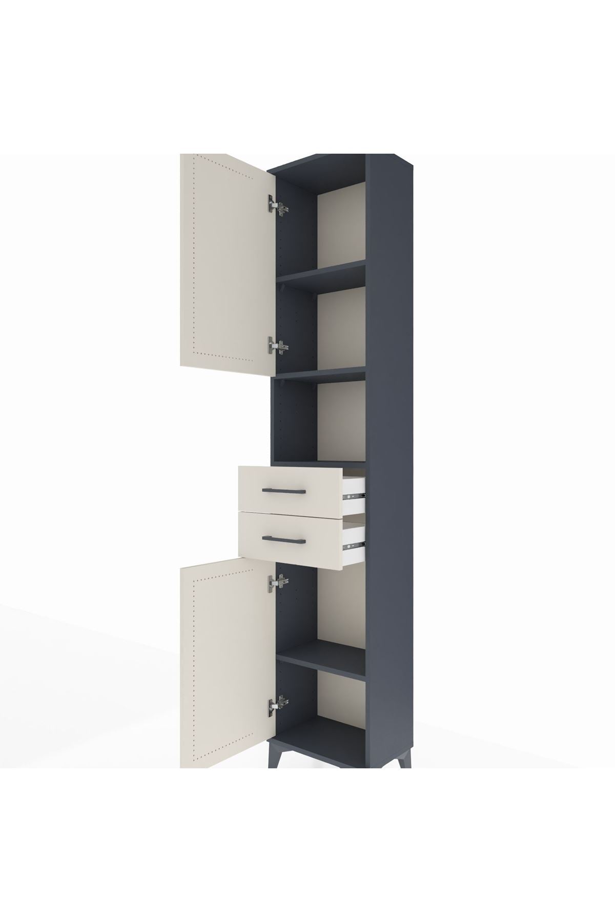 Arges Dolap 4 Raflı 2 Çekmeceli 2 Kapaklı 44x30x221 Antrasit-Aytaşı