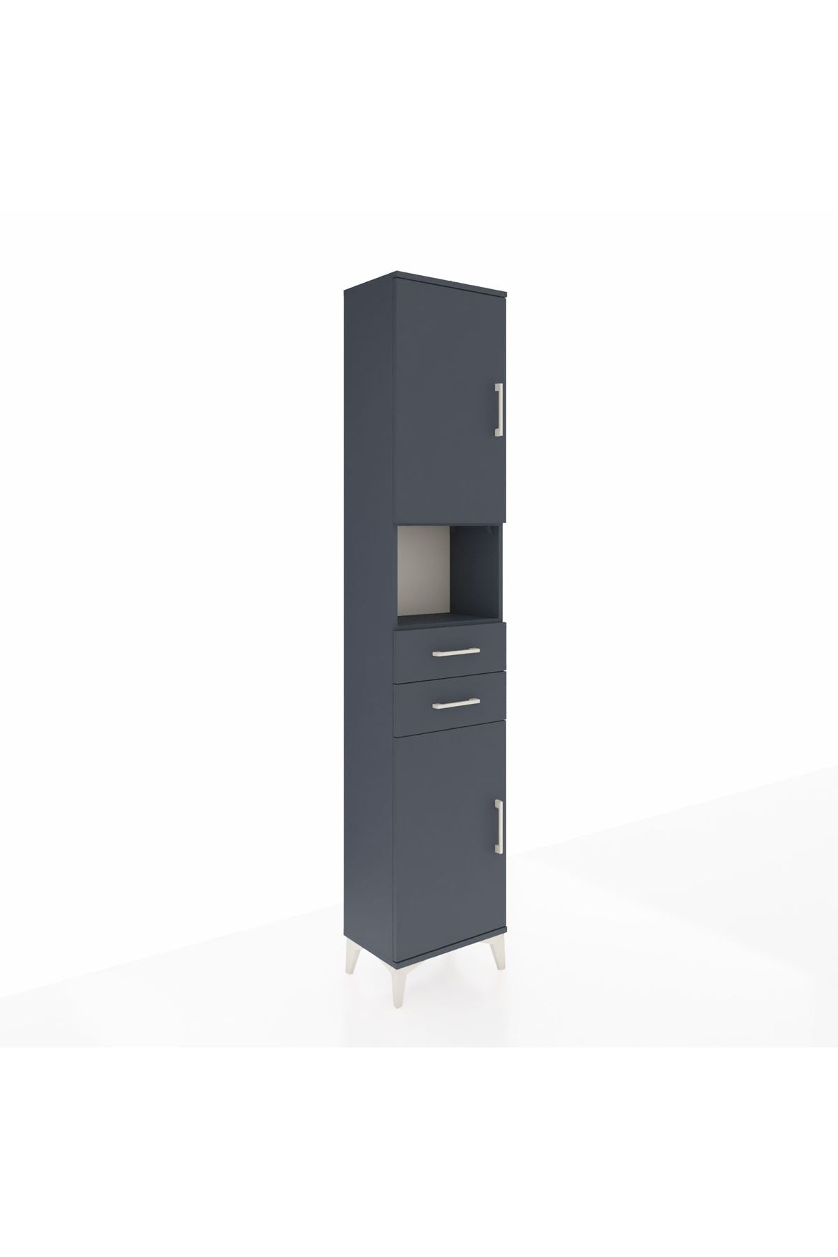 Arges Dolap 4 Raflı 2 Çekmeceli 2 Kapaklı 44x30x221 Antrasit-Antrasit