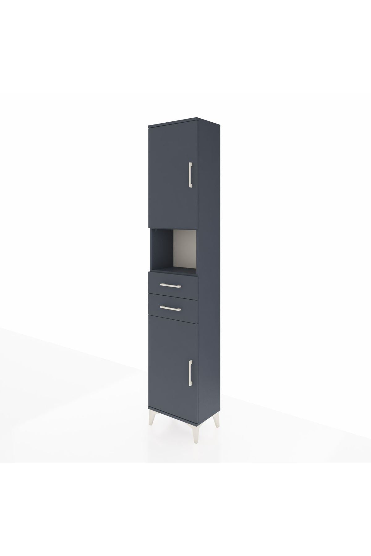 Arges Dolap 4 Raflı 2 Çekmeceli 2 Kapaklı 44x30x221 Antrasit-Antrasit