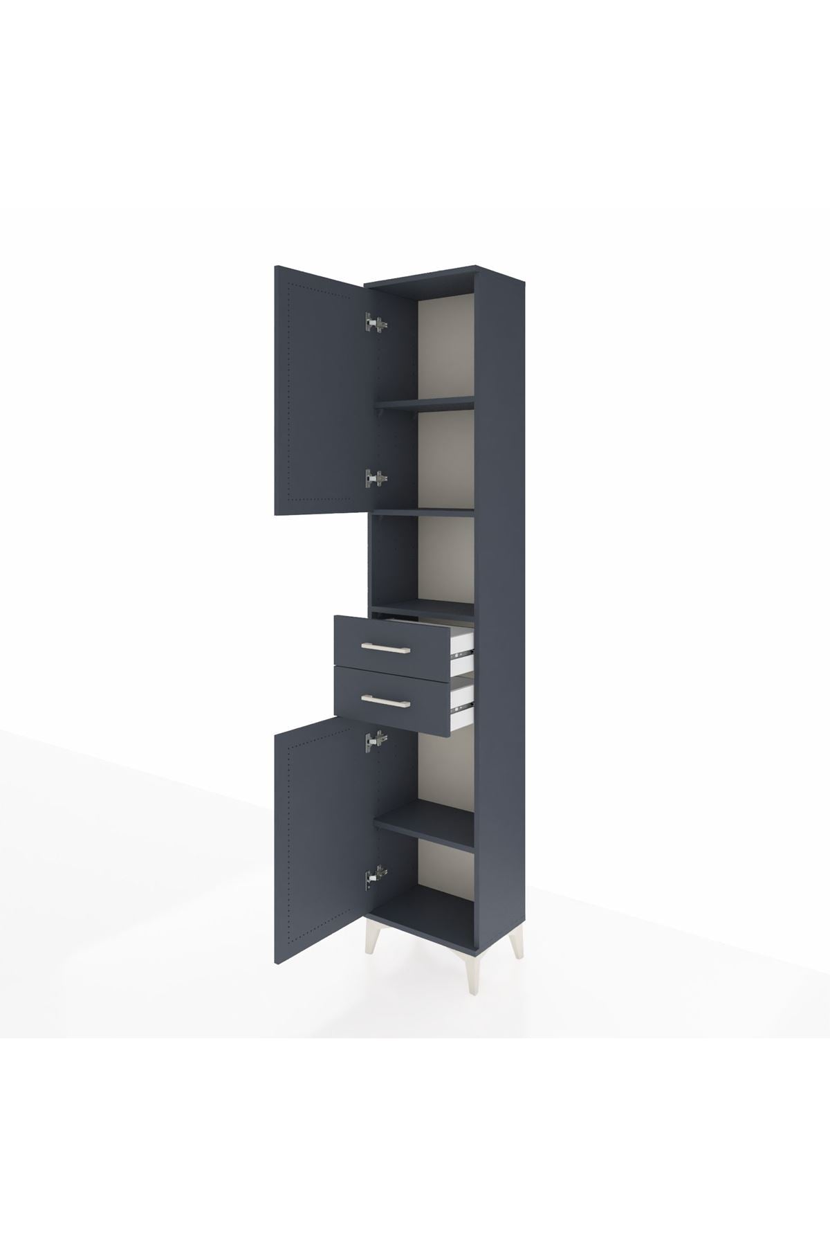 Arges Dolap 4 Raflı 2 Çekmeceli 2 Kapaklı 44x30x221 Antrasit-Antrasit