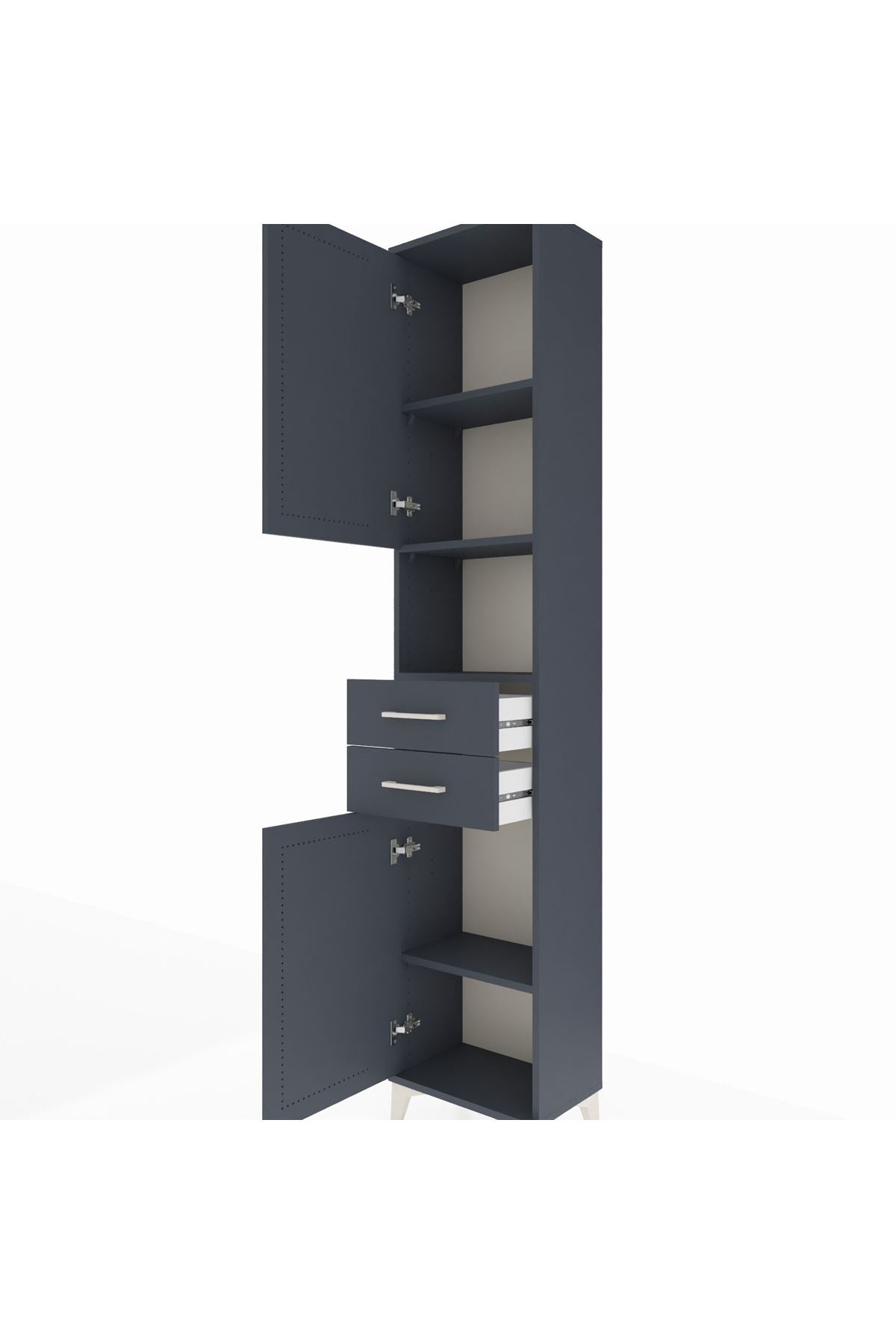 Arges Dolap 4 Raflı 2 Çekmeceli 2 Kapaklı 44x30x221 Antrasit-Antrasit