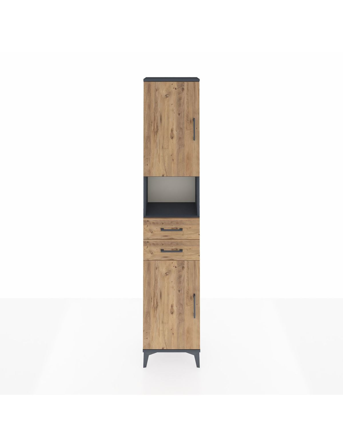 Arges Dolap 4 Raflı 2 Çekmeceli 2 Kapaklı 44x30x221 Antrasit-Çam