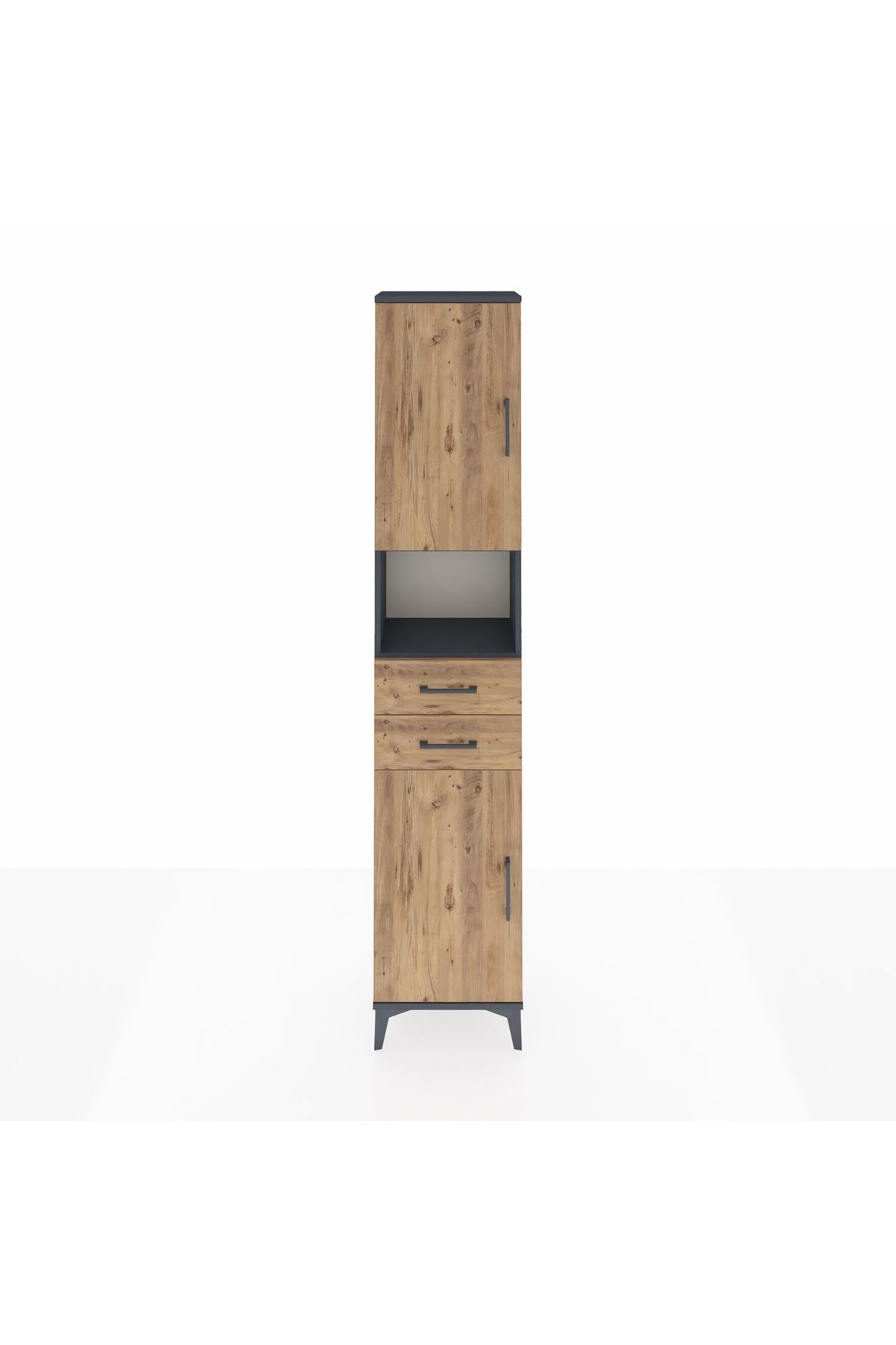 Arges Dolap 4 Raflı 2 Çekmeceli 2 Kapaklı 44x30x221 Antrasit-Çam