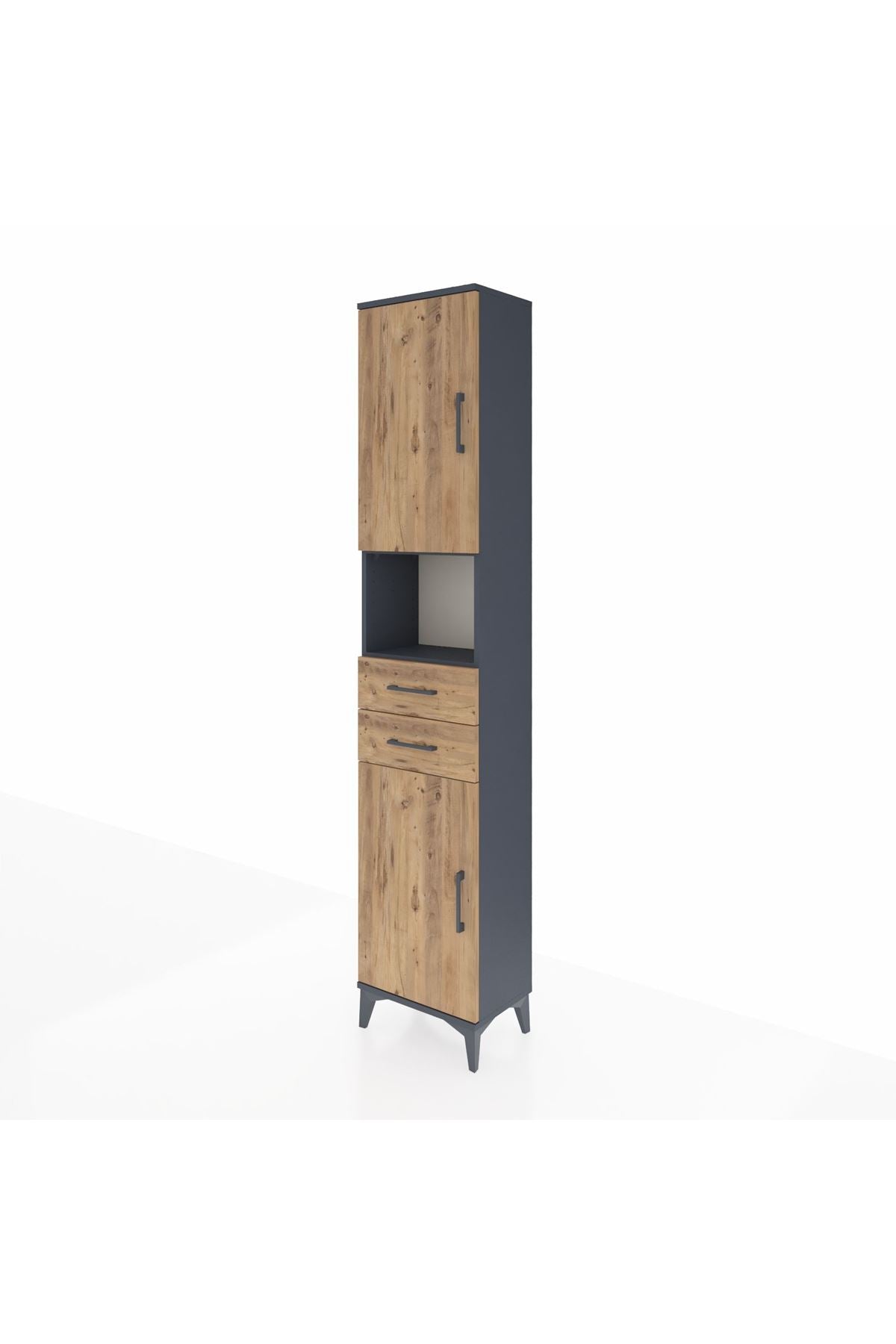 Arges Dolap 4 Raflı 2 Çekmeceli 2 Kapaklı 44x30x221 Antrasit-Çam