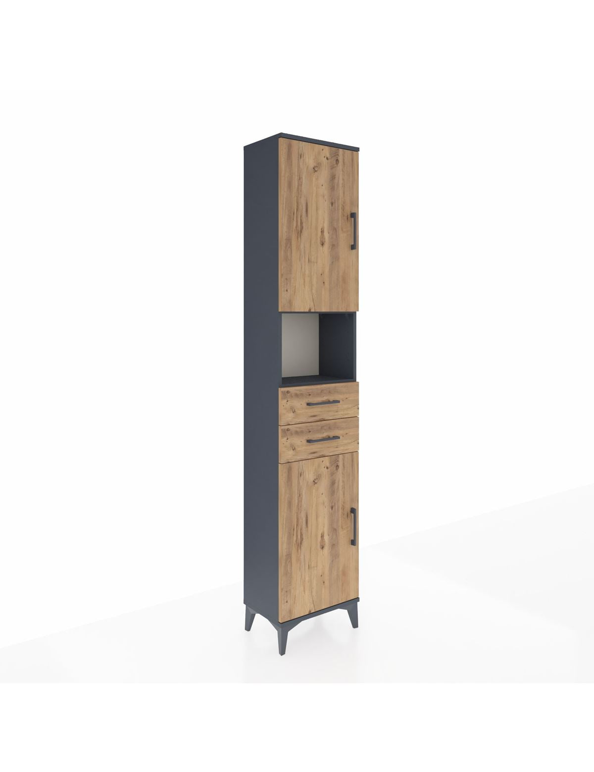 Arges Dolap 4 Raflı 2 Çekmeceli 2 Kapaklı 44x30x221 Antrasit-Çam